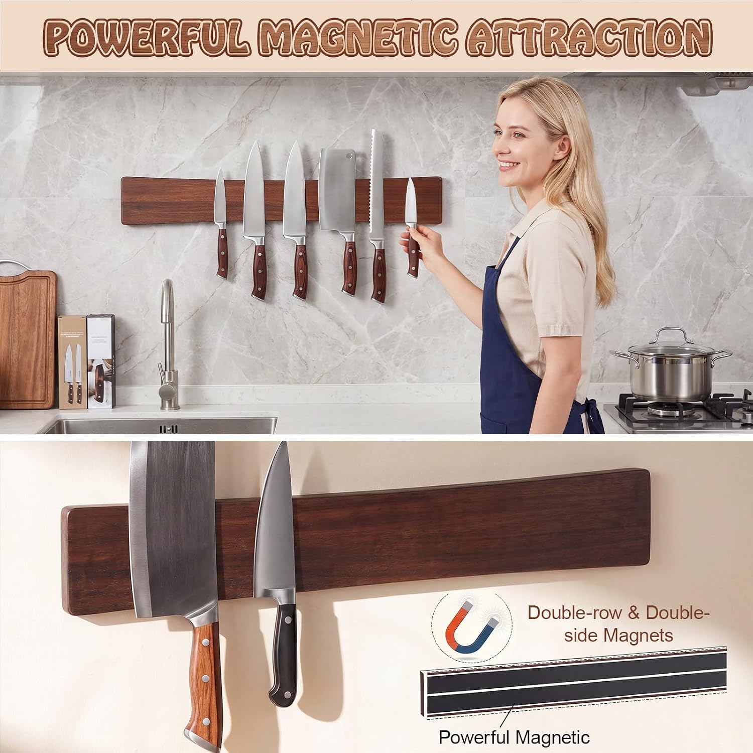 4 Pcs Magnetic Knife Holder 15.7'' Magnetic Knife Strips for Wall