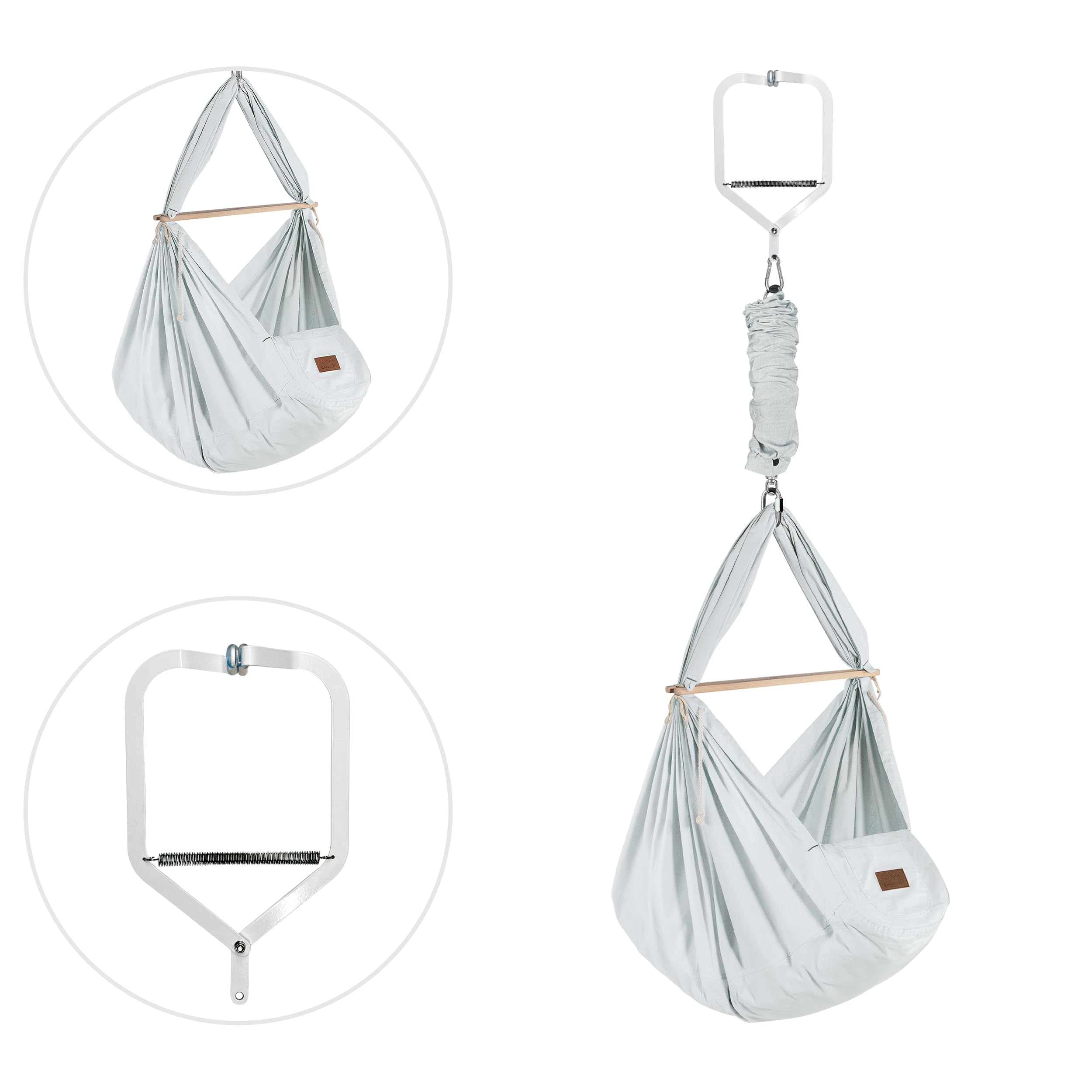 SCHMUSEWOLKE Federwiege Bio Air Grey - Set mit Türklammer - Hängematte für Babys ab Geburt und Kleinkinder - Bio-Baumwolle - Mit Schafwollmatratze