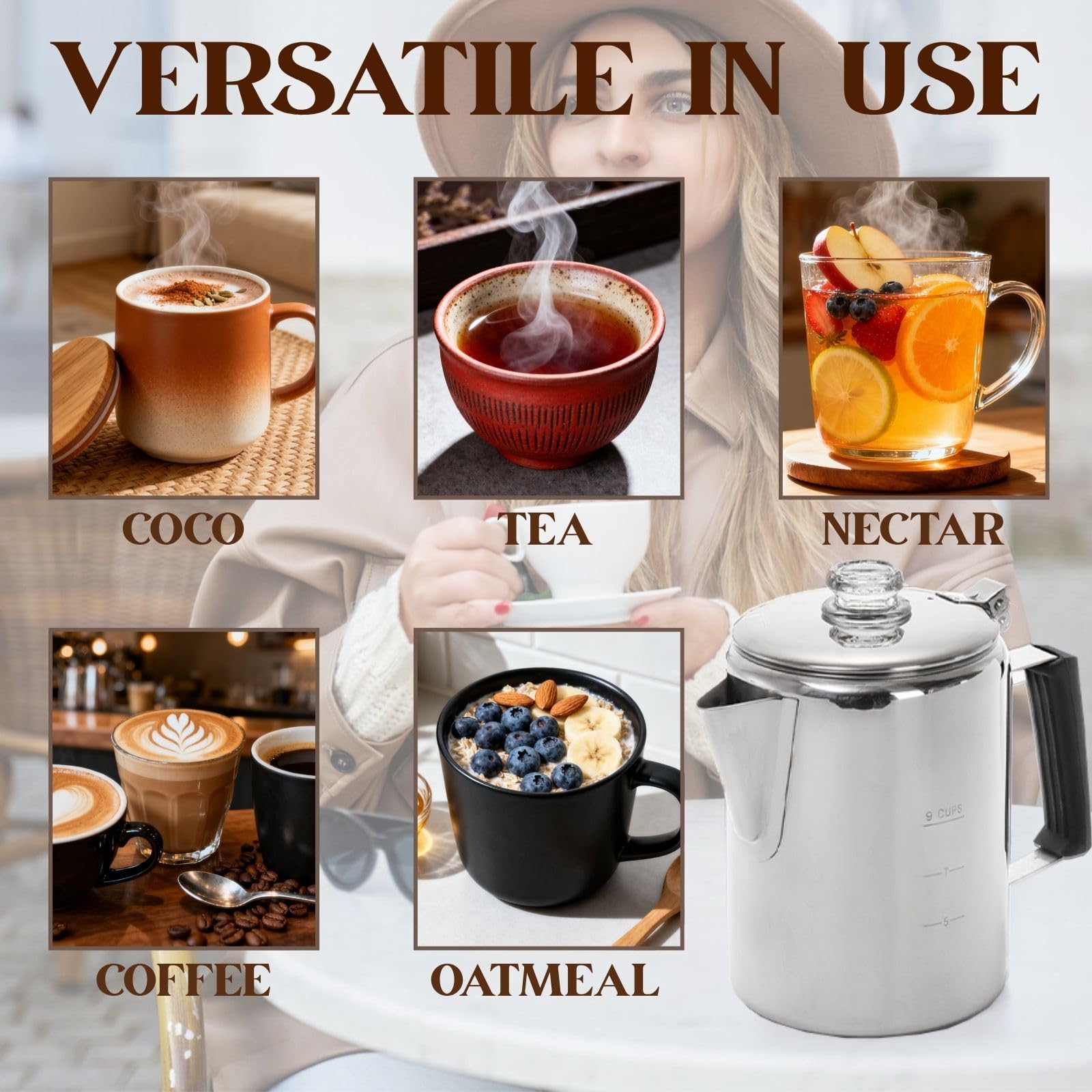 Cididu Cafetera de camping de acero inoxidable, cafetera al aire libre, cafetera duradera para estufa, preparar café en llamas, ideal para acampar en grupo, senderismo, mochileros, RV y viajes, 9