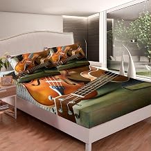 Gitar lastikli  ar af keman m zik temal  yatak seti  ocuklar erkek k z gen ler m zikal desen dekor  ar af seti 3D aletleri bask  yatak  rt s  3 adet kral boyutu