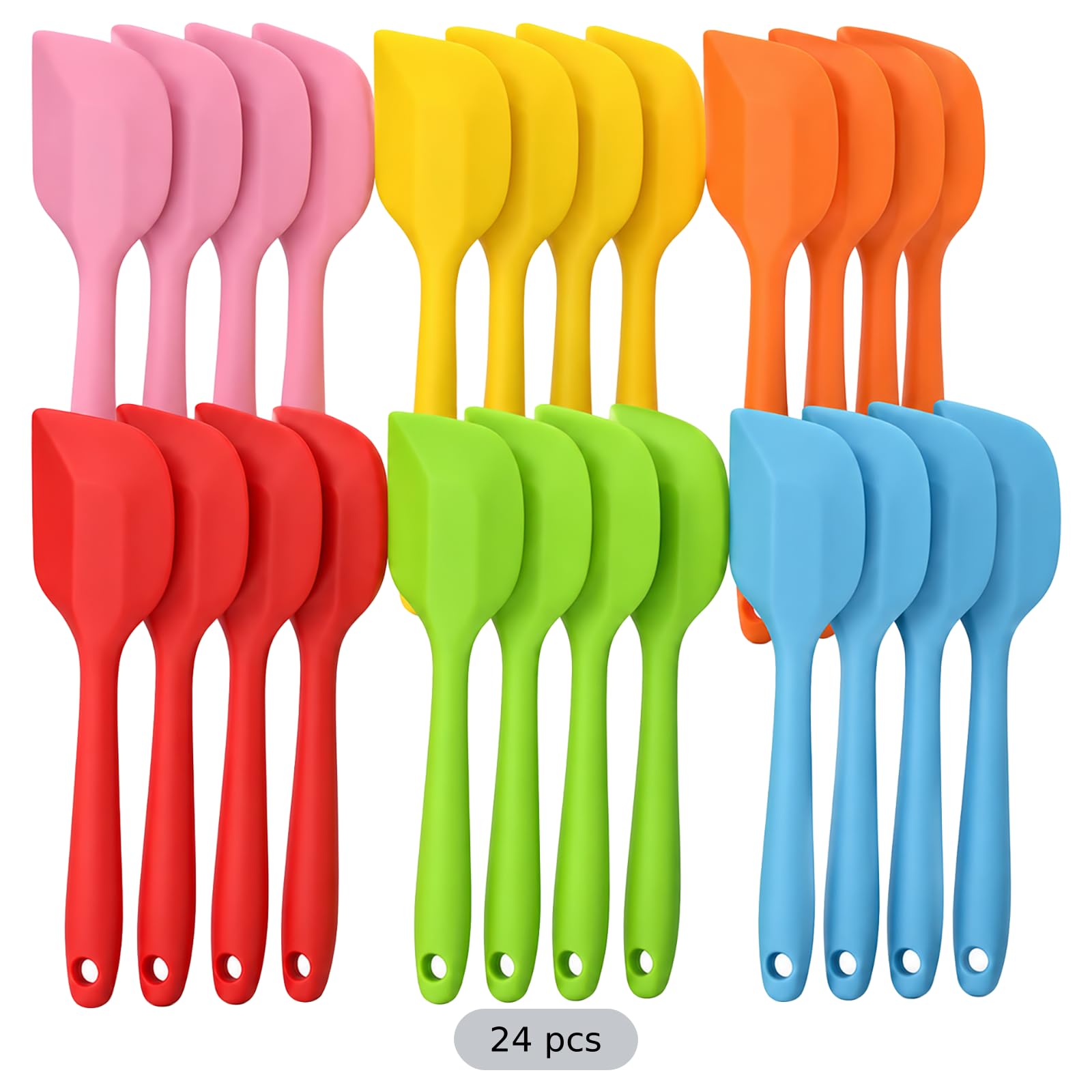 Lot de 24 mini spatules en silicone, 6 couleurs, résistent à 500 ℉, noyau en acier inoxydable, spatule de cuisine souple et antiadhésive pour pâtisserie, cuisson, mélange et service