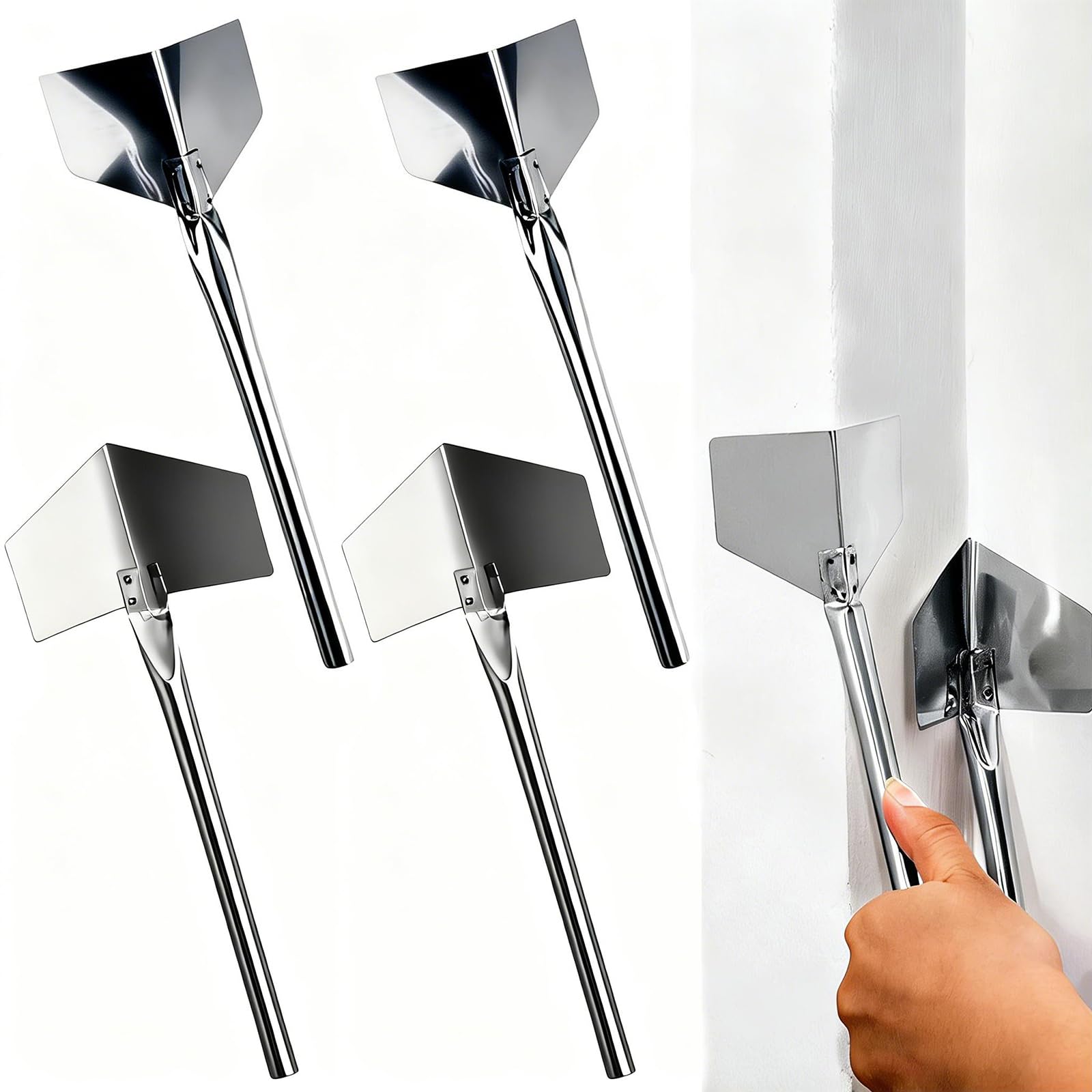 4Pcs Inside & Outside Corner Trowels, Plastering Tools, Stainless Steel Plastering Tools for Corner Drywall Shaping & Building Projects (Silver)