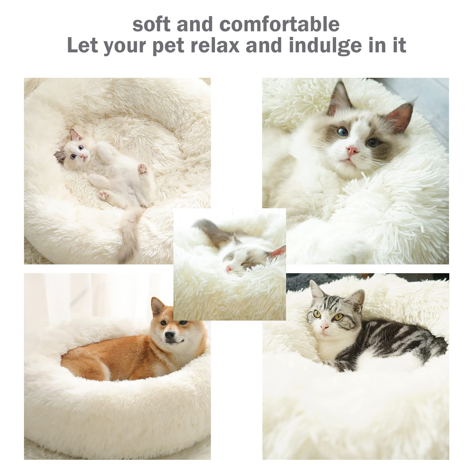 Nepfaivy Cuccia Gatto Cane Interno Morbida - Cuscino per Cani Gatti Nuvola Soffice Peluche Rotondo da Ciambella, Letto Pelosa Antistress per Animale Domestico Piccola (S-40cm/15.7in, Bianca)