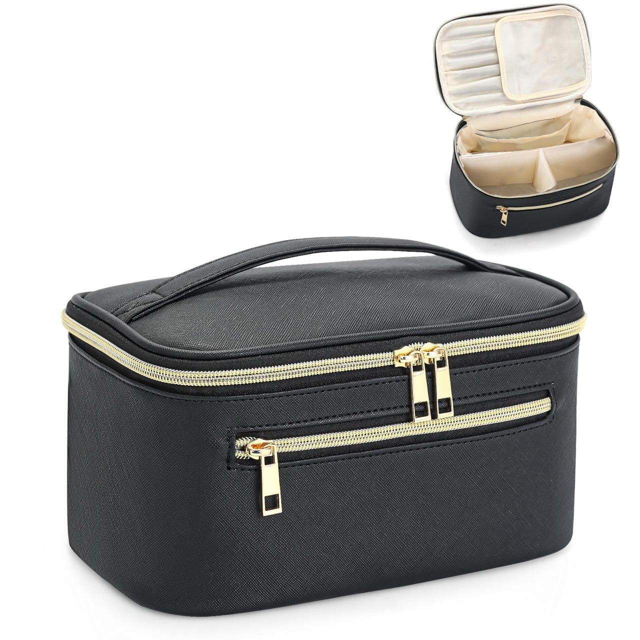 AeomniMakeup Bag, Portable Cosmetic Bag, Large Capacity Travel Makeup Case Organizer, Black, Mbp-black-001