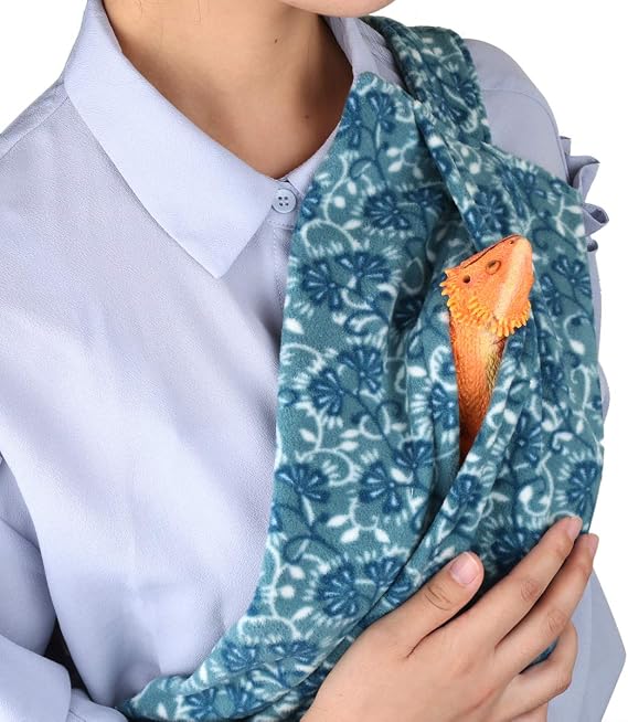Adjustable Reptile Sling for Bearded Dragons Lizards and Small Pets Reptile Carrier to Prevent Them Falling or Slipping from Your Body (Light Blue)