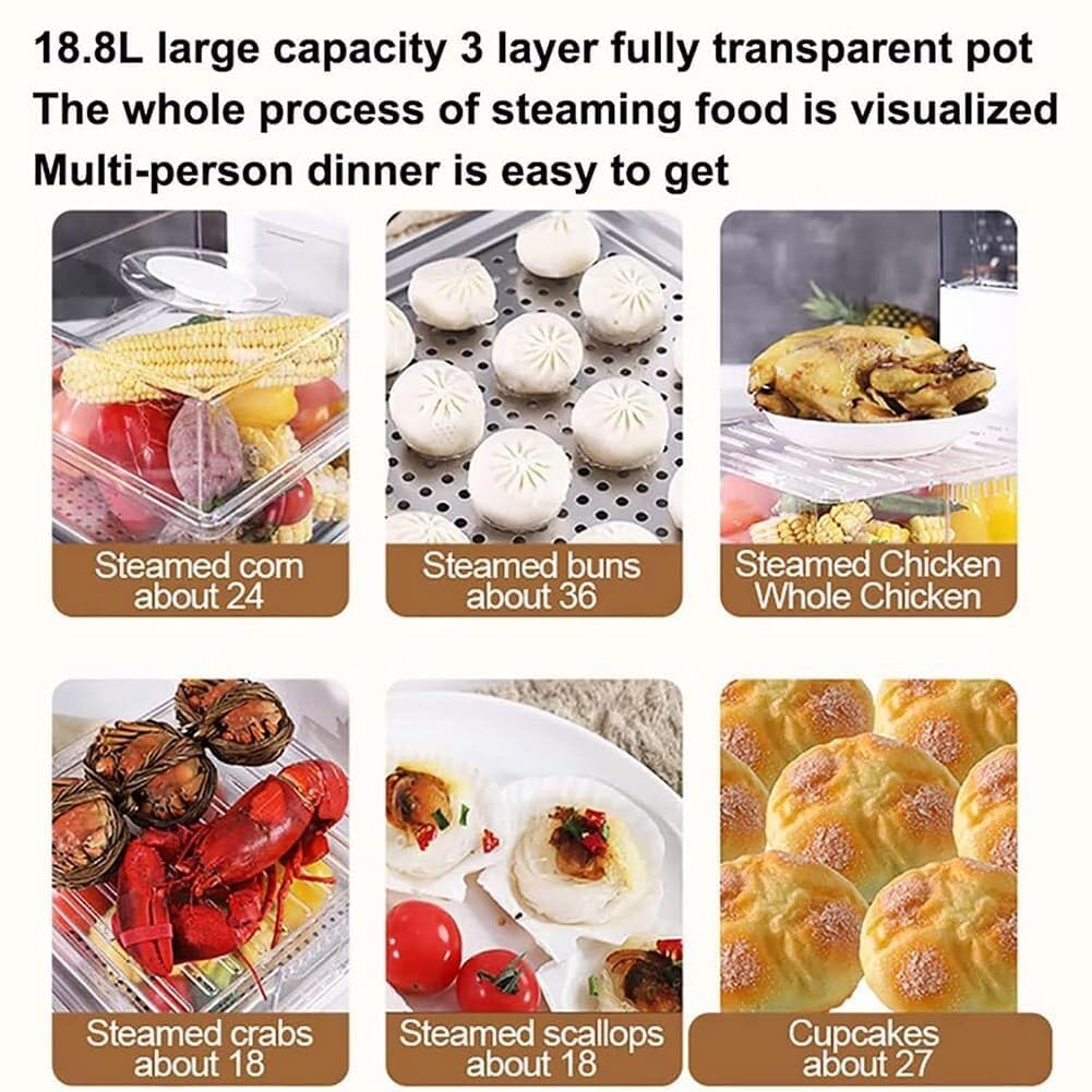 Vaporiera per Verdure 1500 W - Vaporiera Digitale A 3 Livelli con capacità di 18,8 L - Spegnimento Automatico E Timer da 60 Minuti - Vaporiera Elettrica Multifunzione per Cucinare Verdure, Carne