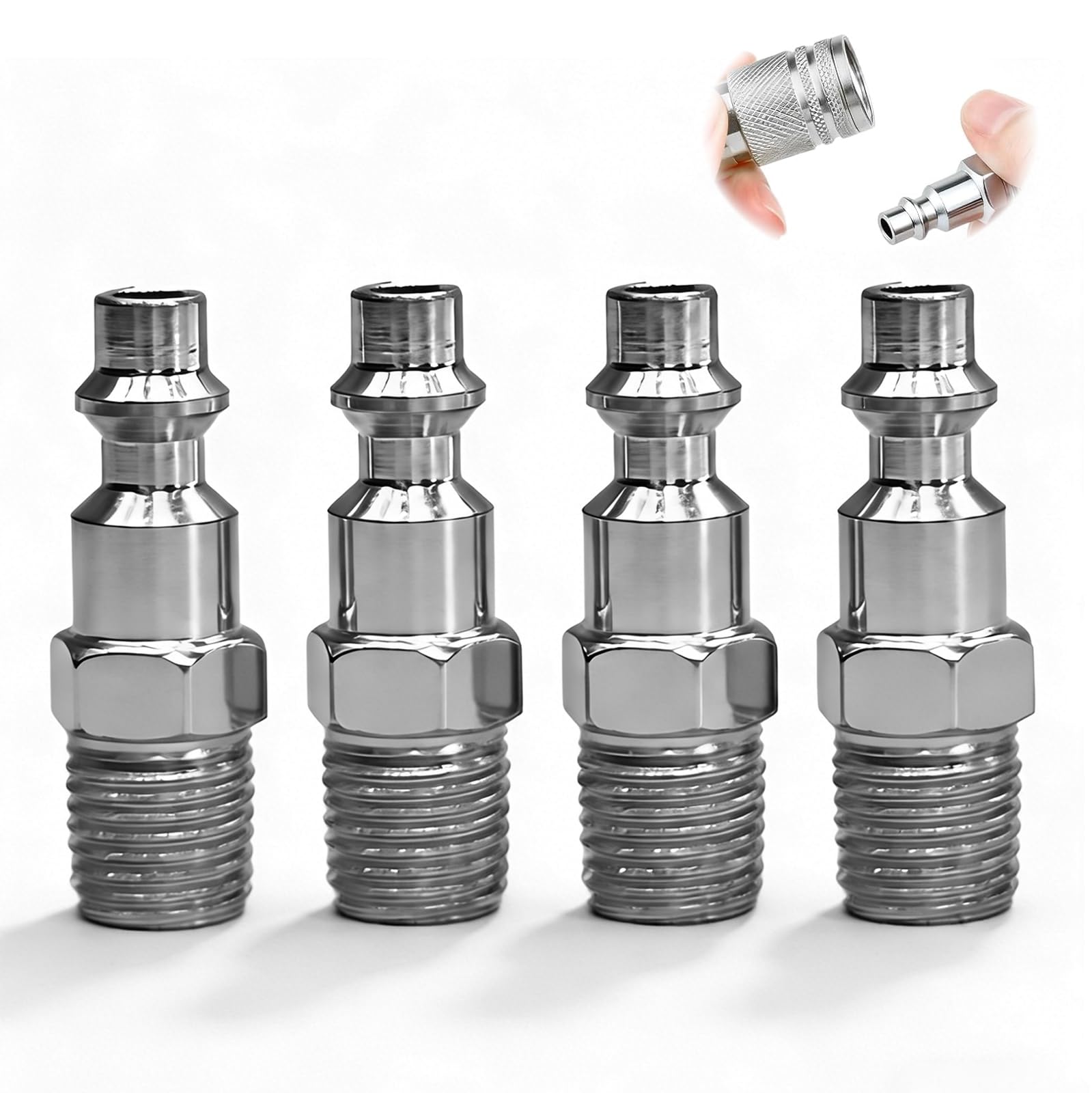 Ruvan 4 Pieces Compressed Air Quick Connectors, Male for Compressed Air 1/4" Male American Quick Connection, Pneumatic Hose Tip, for Connecting Compressed Hose, Gun