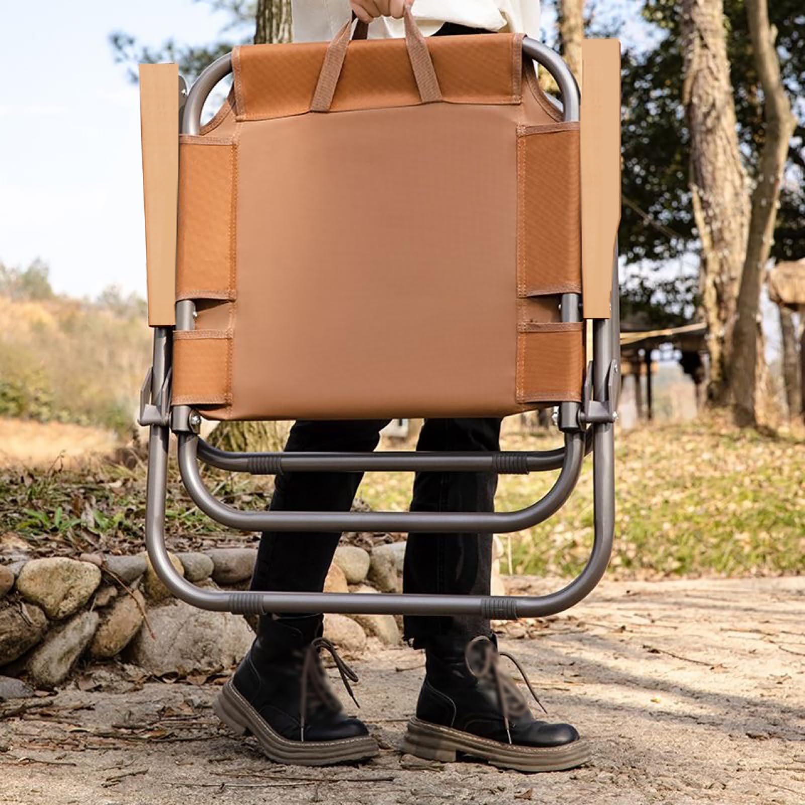Sedia da campeggio pieghevole, da pesca, mimetica, portata 225 kg, in robusto tessuto Oxford, per giardino, picnic, viaggi (verde) (arancione)