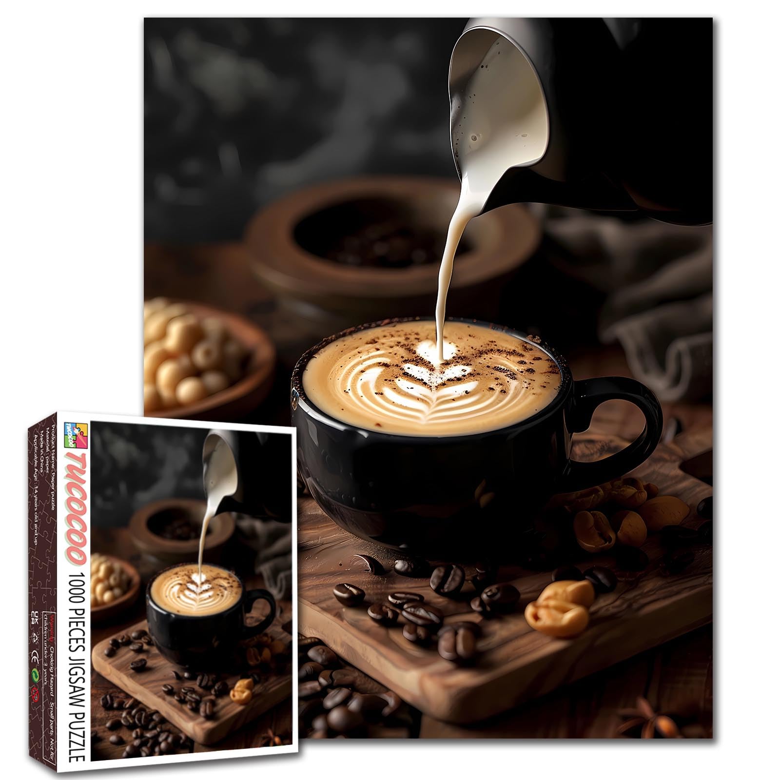 Tucocoo Coffee Beans Jigsaw Puzzle 1000 Pieces Puzzles for Adults, Coffee Cup Food Art Jigsaw Puzzles for Challenging Family Activity Games 27 x 20
