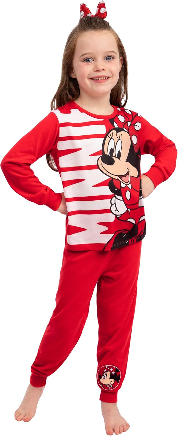 Disney Minnie Mouse Pajamas, Long Sleeve Girls Pajamas, Minnie Girls Pjs, Kids Pajama Set, Red 5