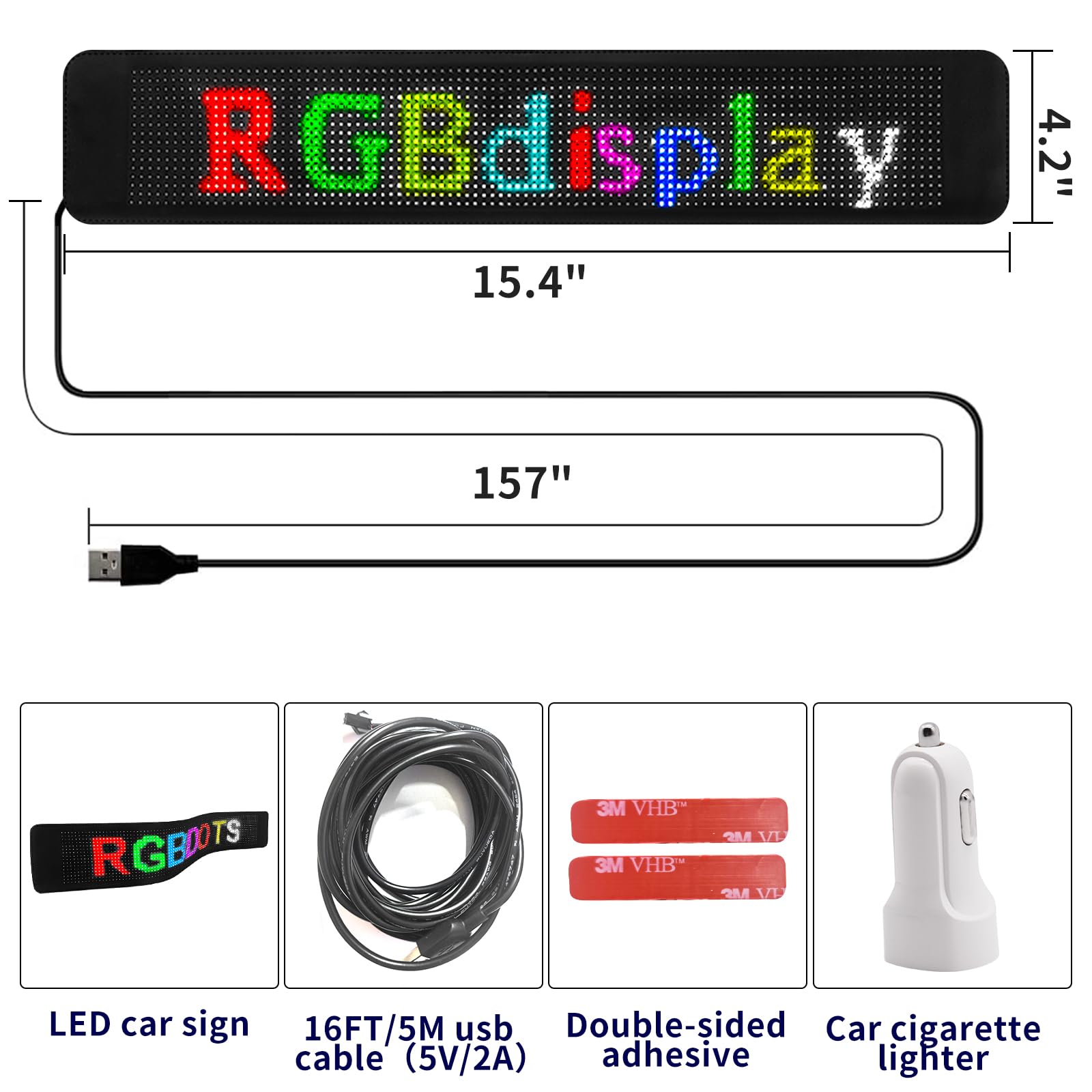 OBEST Pannello di visualizzazione a LED, 39 x 10,7 cm, programmabile, flessibile, per auto, camion, negozio, pubblicità, bar, hotel, pubblicità, app, Bluetooth