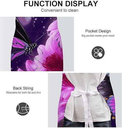 Miniatura 6 de MUSM Purple Butterfly And Flower ApronClassic Vintage Funny with Pockets Aprons,Adjustable Bib Waterdrop Resistant for Kitchen Cooking Restaurant