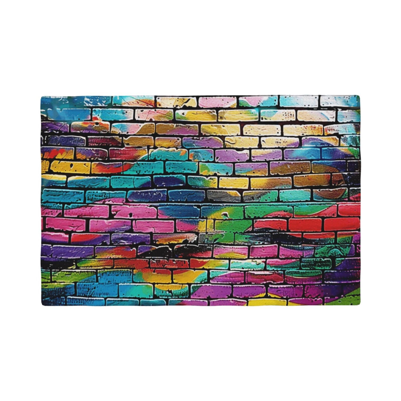 Graffiti Colorful Brick Print Placemats Set, Heat Resistant Washable Placemat 12x18in Table Mats for Party Kitchen Dining Table Decoration Indoor Outdoor, Six Piece