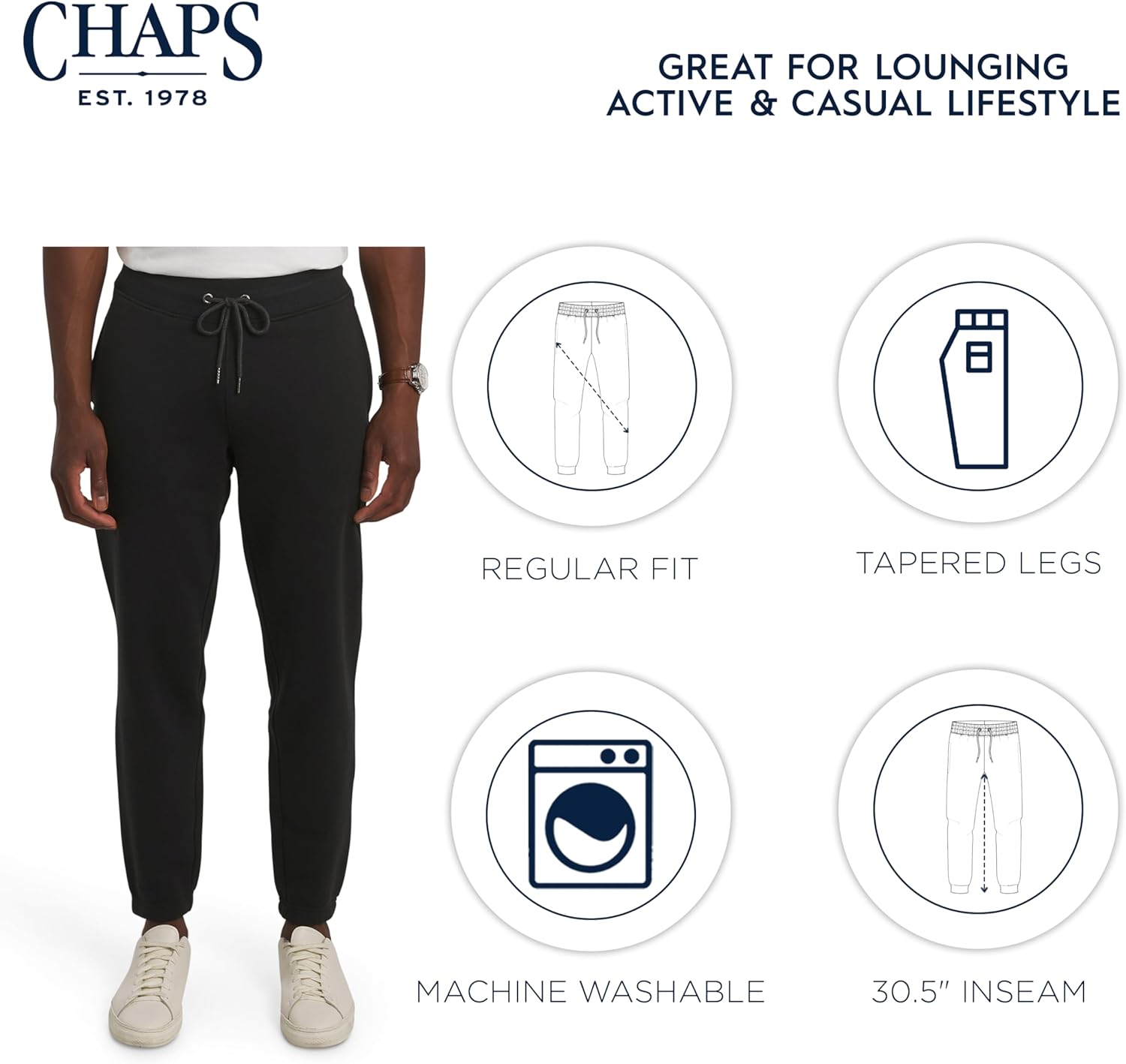 Chaps Men's Everyday Regular Fit Comfortable Fleece Lined Jogger Sweatpants (S-2XL) - Image 7