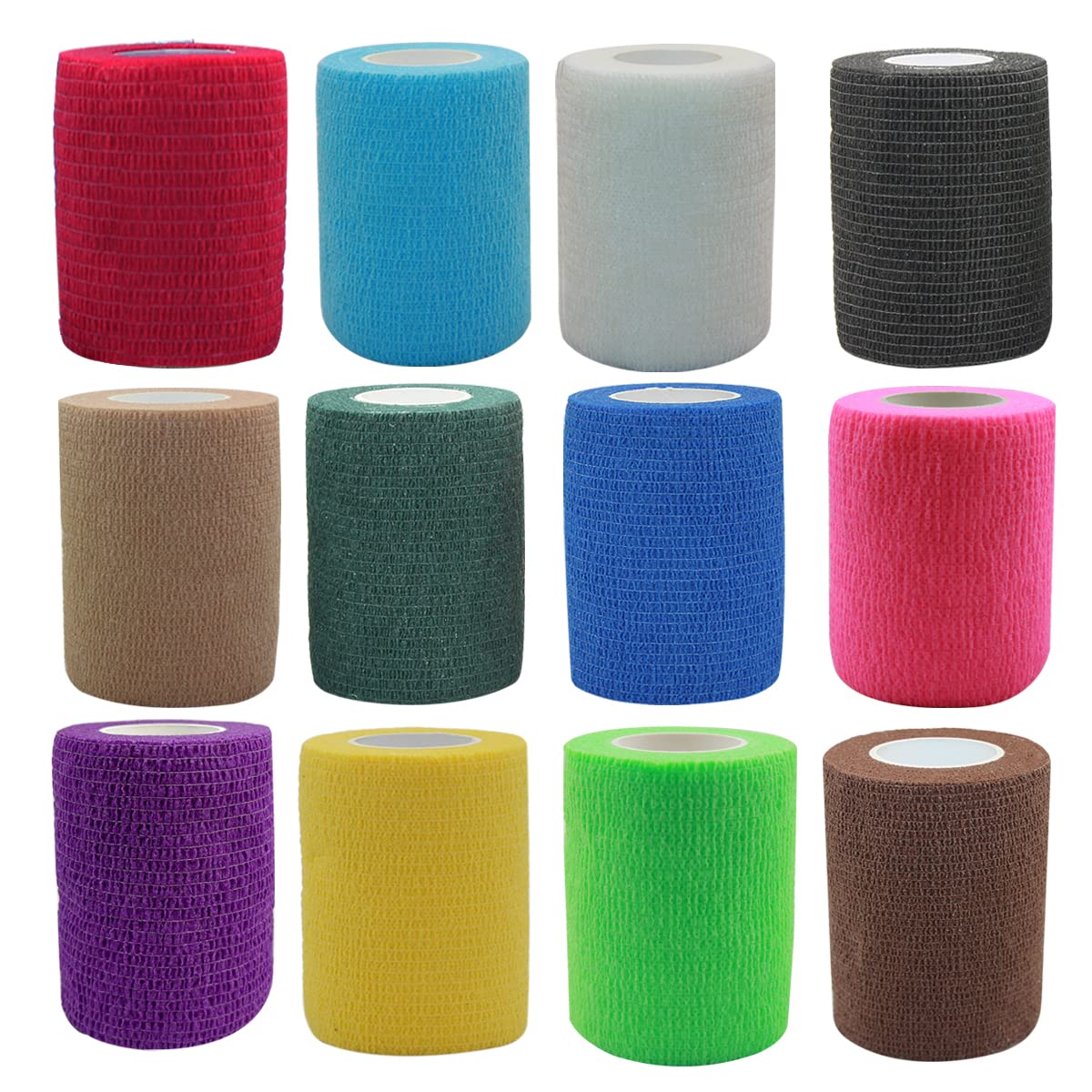 [12 Pack-3" x5Yards] MINGYUE Self Adhesive Bandage Wrap,Athletic Tape,Sports Tape,Wrist and Ankle Wrap Tape,Cohesive Bandage for Vet Wrap(12 Colors)