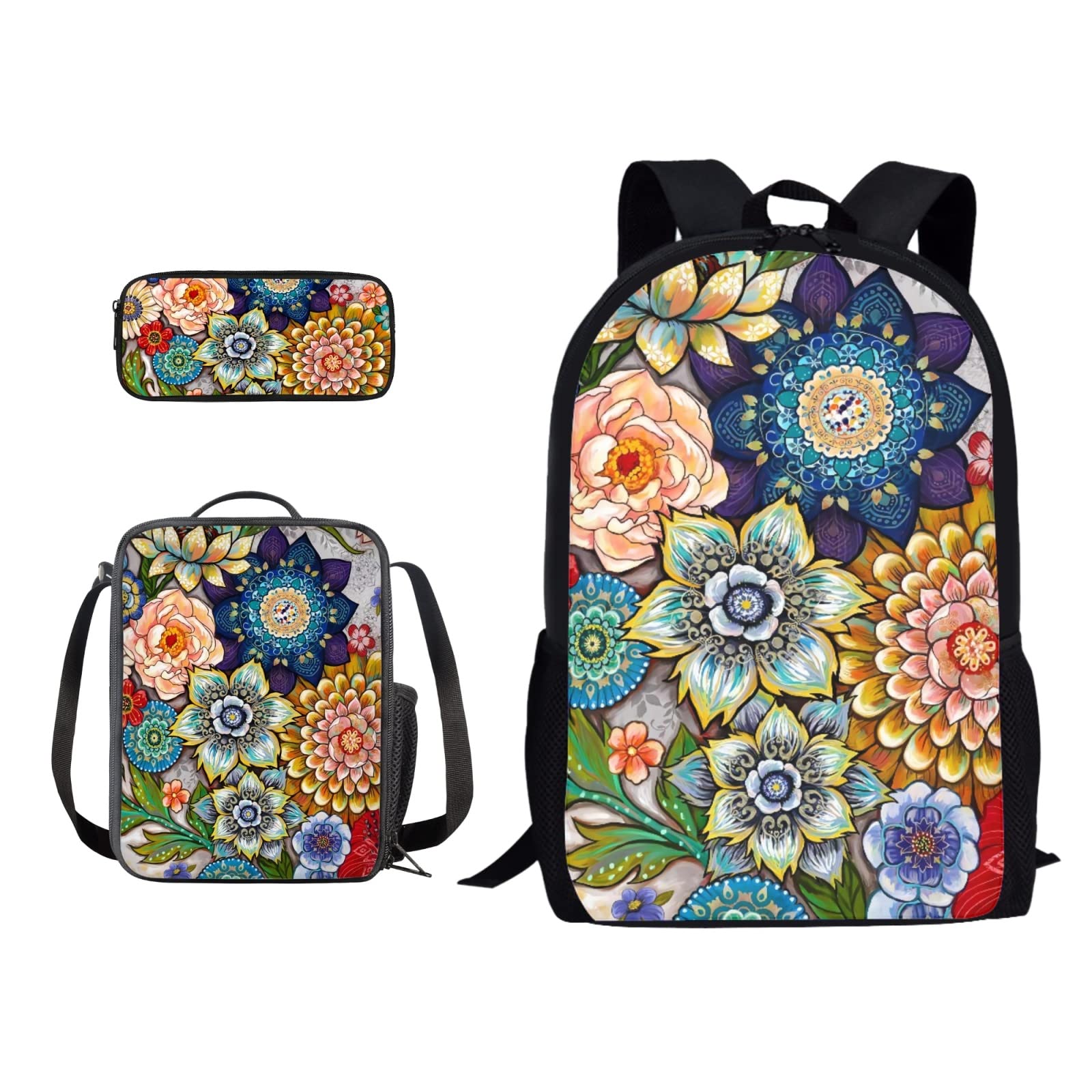 Xoenoiee Juego de 3 bolsas de libros para niños + fiambrera + estuche para lápices para preescolar escuela primaria