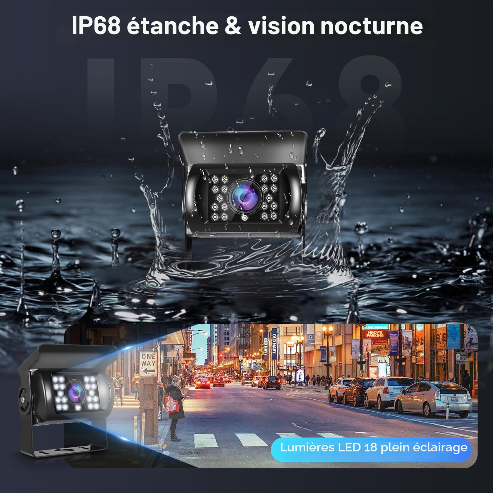 Kit caméra arrière Filaire avec écran LCD 7 Pouces, caméra de recul étanche IP68 pour Voiture, Camping-Car, Caravane, SUV, caméra arrière LED avec Vision Nocturne HD, 12V-24V