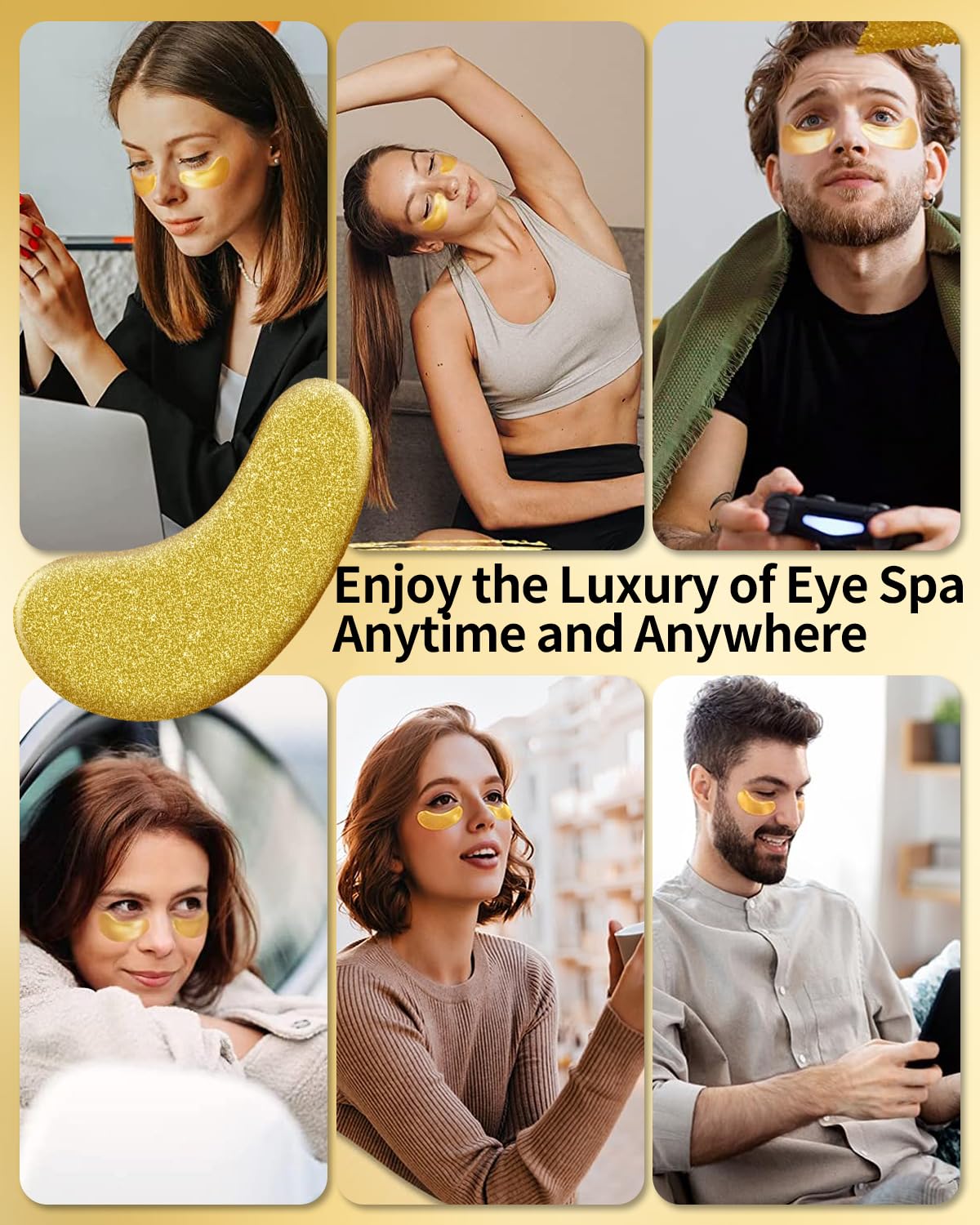 Parches para debajo de los ojos (24 pares) - Mascarillas gel ojos de oro de 24K Cuidado de la piel enriquecido con abundante colágeno, ácido hialurónico almohadillas