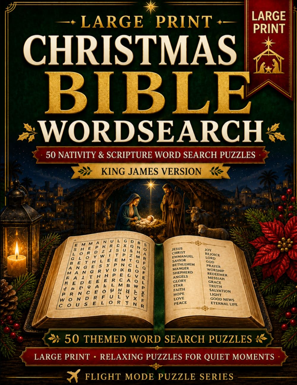 Large Print Christmas Bible Word Search: 50 Christmas Scripture Word Search Puzzles for Adults & Seniors • King James Version (KJV)