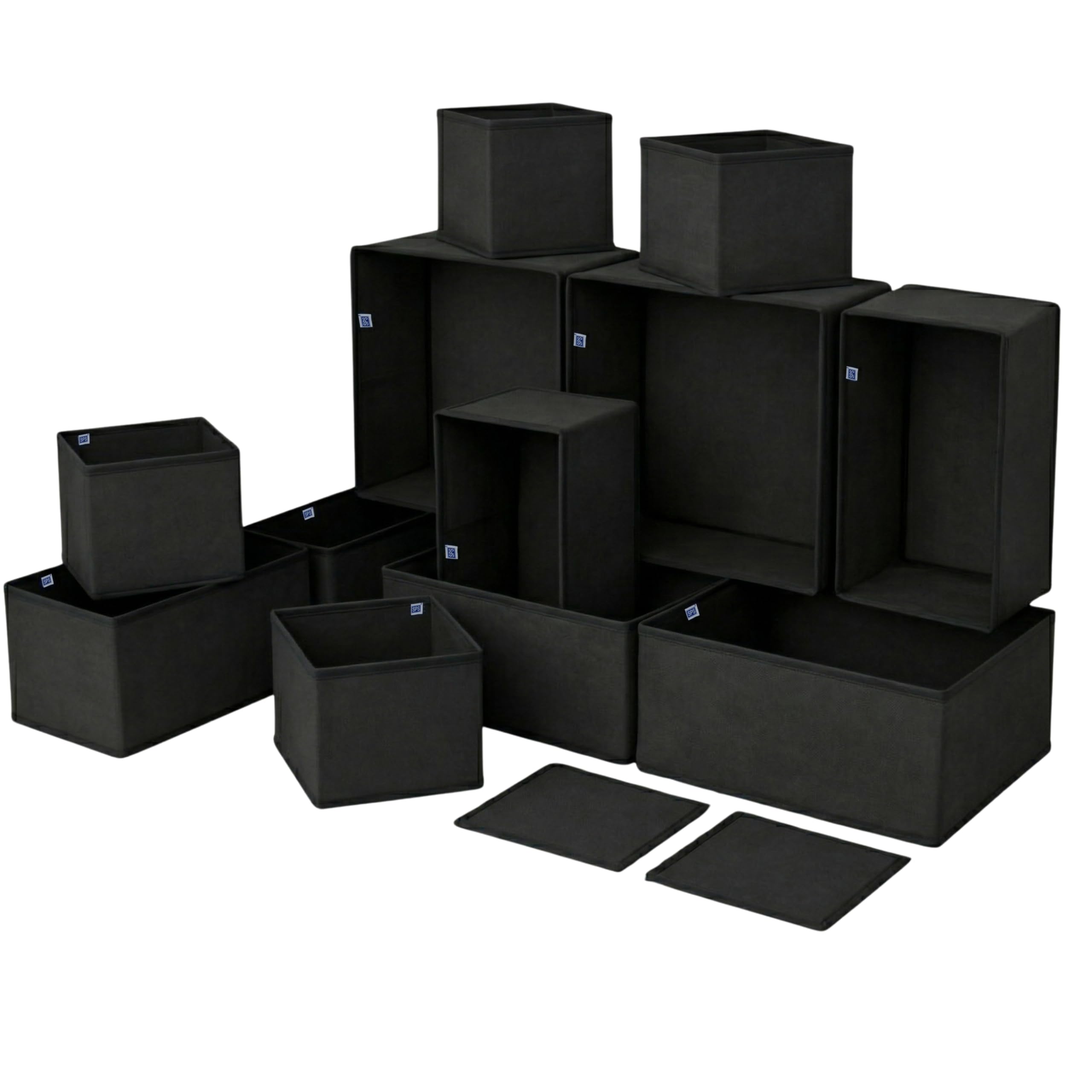 Skrill 12-Piece Foldable Cloth Storage Box Set | Cube Baskets, Bins & Dividers for Closet & Dresser Drawer Organization