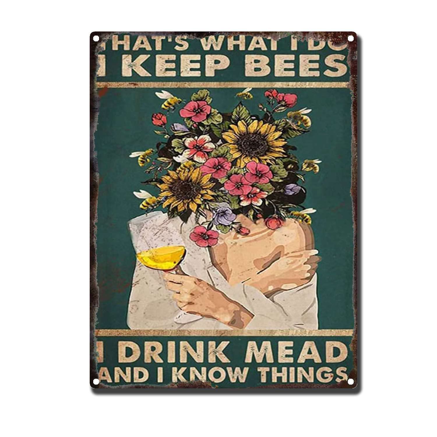 HYCLAM Vintagemetal Sign That's What I Do I Keep Bee I Drink Interesting Bar Indoor and Outdoor Walls Decorated with Men S Gifts 12x16inch-Tin Sign