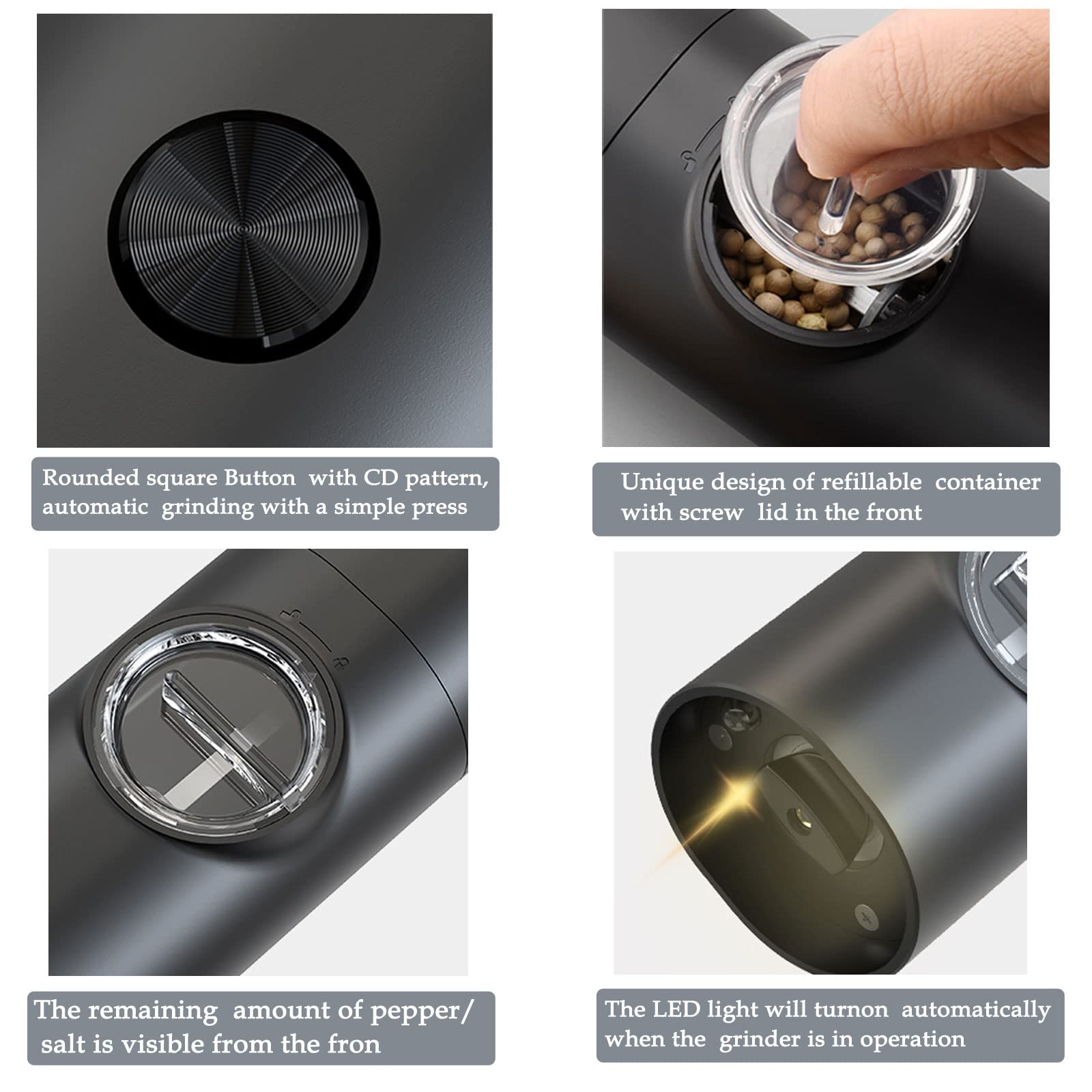 Macina Pepe Elettrico LITTNEO Con Base - Macinatura A Una Mano, Regolabile, Luce LED