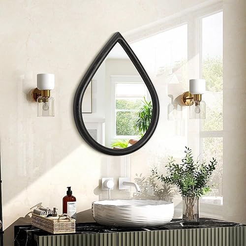 Miniatura 14 de Espejos de Pared con Marco de Madera Pequeño Montados en la Pared Espejo de Pared Irregular Estilo Granja Gota de Lágrima Espejos de Tocador para