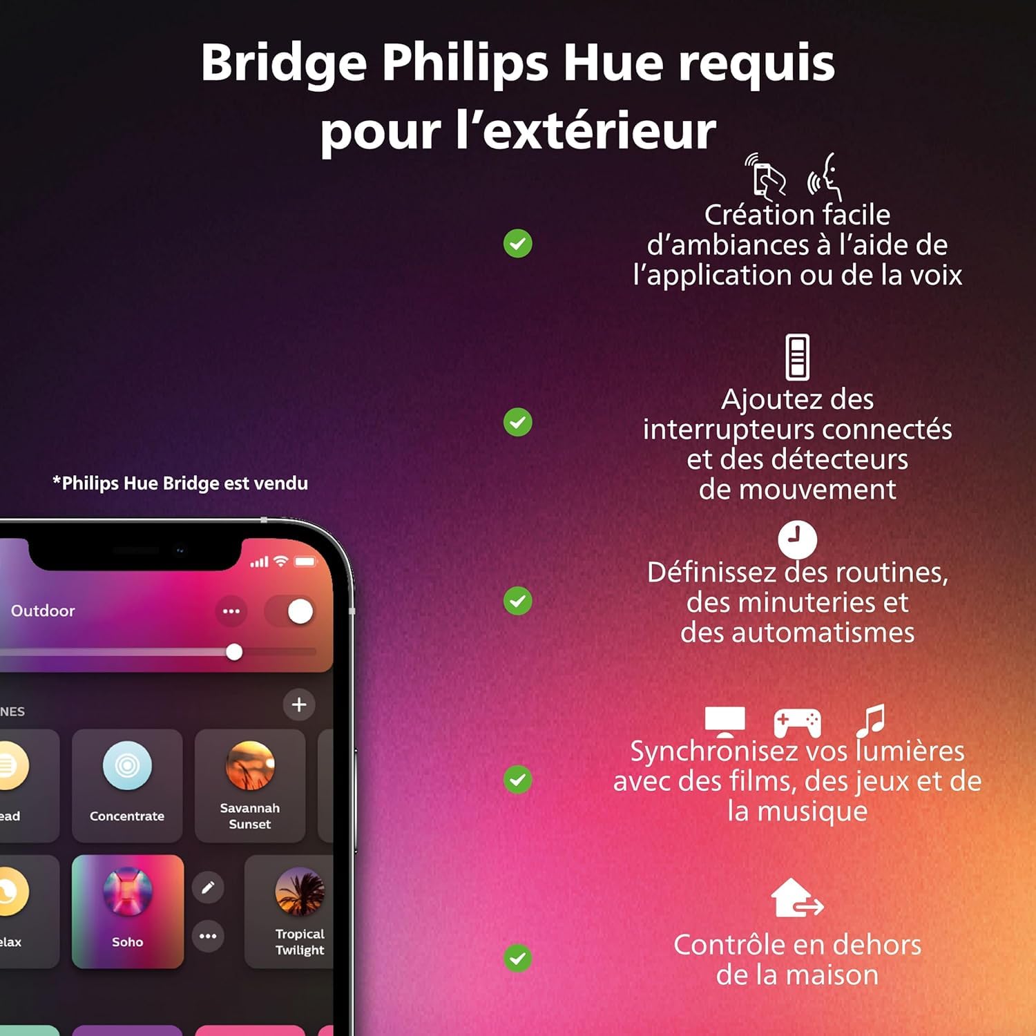 Philips Hue White & Color Ambiance Applique murale extérieur IMPRESS, Kit de base jusqu'à 16 m de couleurs, Noir, Luminaire Philips compatible Alexa, Google Assistant et Apple Homekit