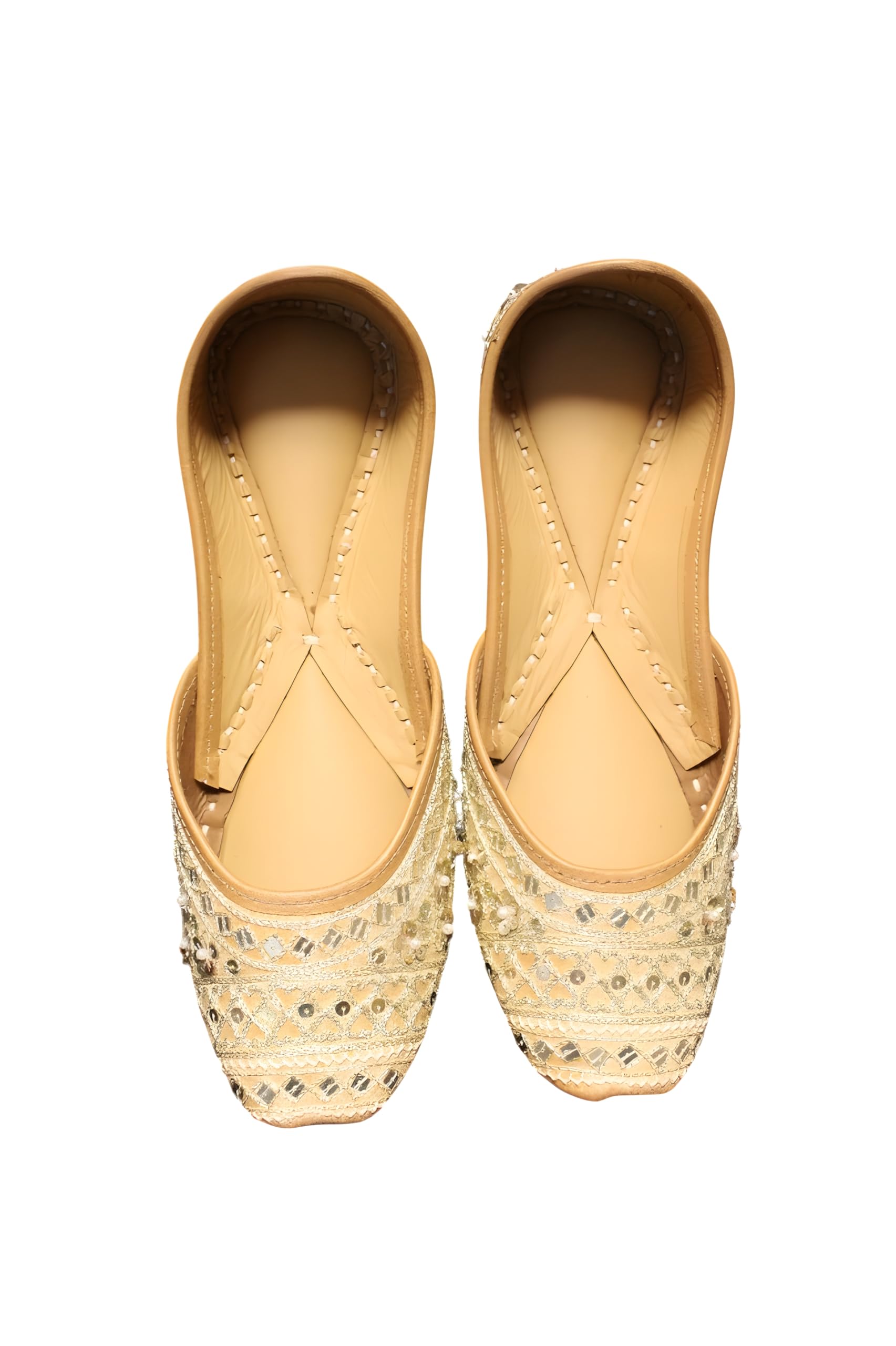 Traditional Embroidered Punjabi Jutti, Beige and Gold HandWork, Handcrafted Ethnic Juttis, Bite and Pinch Free Jutti, Punjabi Formal Juttis, Girl's Wedding Flat Ladies Mojari, Formal Ethnic Juti-image-9