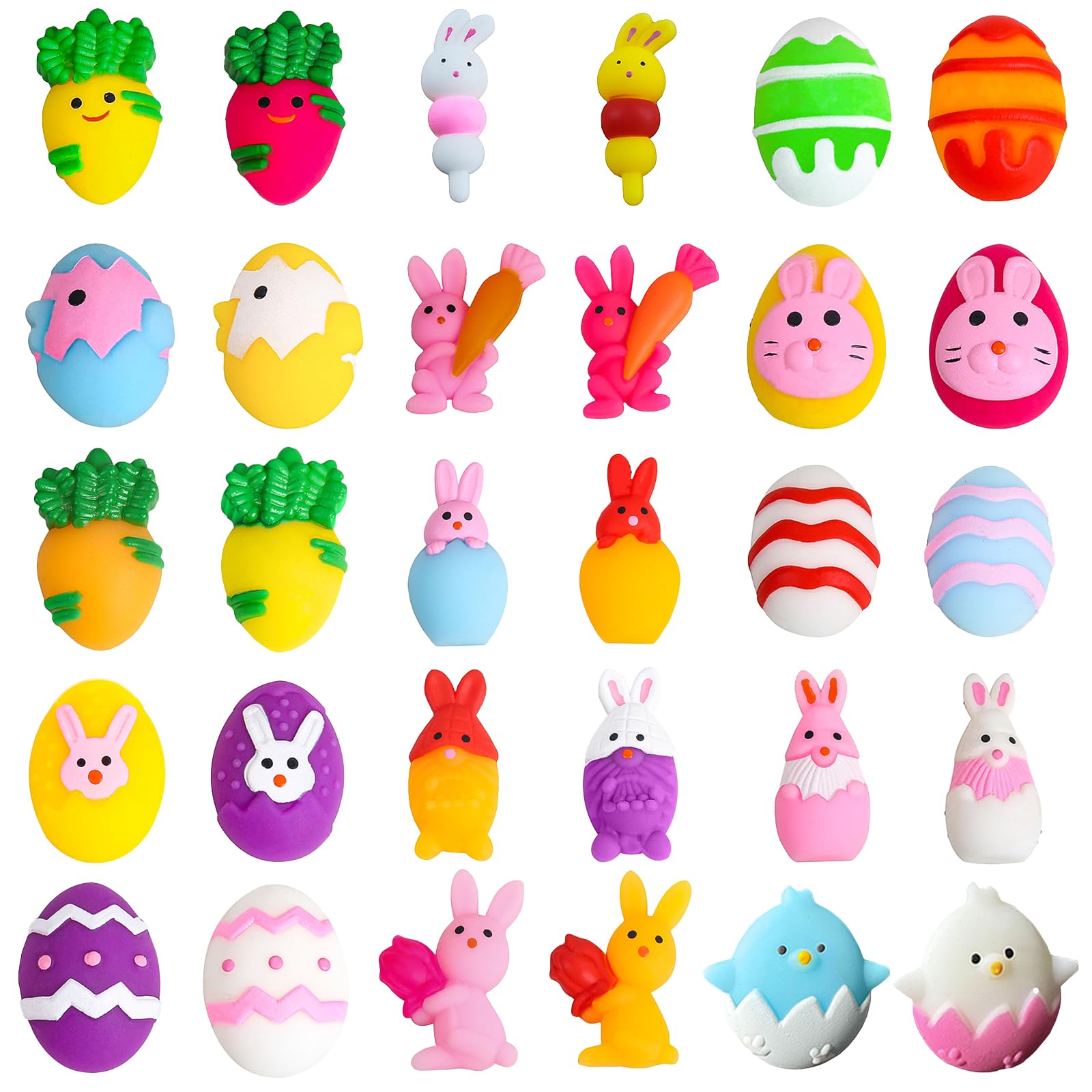 30P Easter Mochi Squishy Toys,Easter Mini Kawaii Moji Squishies,EasterMojis Fidget Toys Cute Squeeze Soft Toy with Eggs Rabbit Bunny for Easter Treats Eggs Fillers,Class Prizes,Goody Bag Fillers