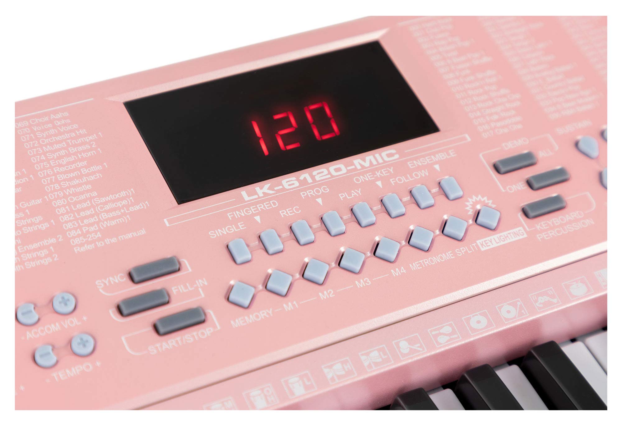McGrey LK-6120-MIC Keyboard - Einsteiger-Keyboard mit 61 Leuchttasten - 255 Sounds und 255 Rhythmen - 50 Demo Songs - Inklusive Mikrofon - Pink