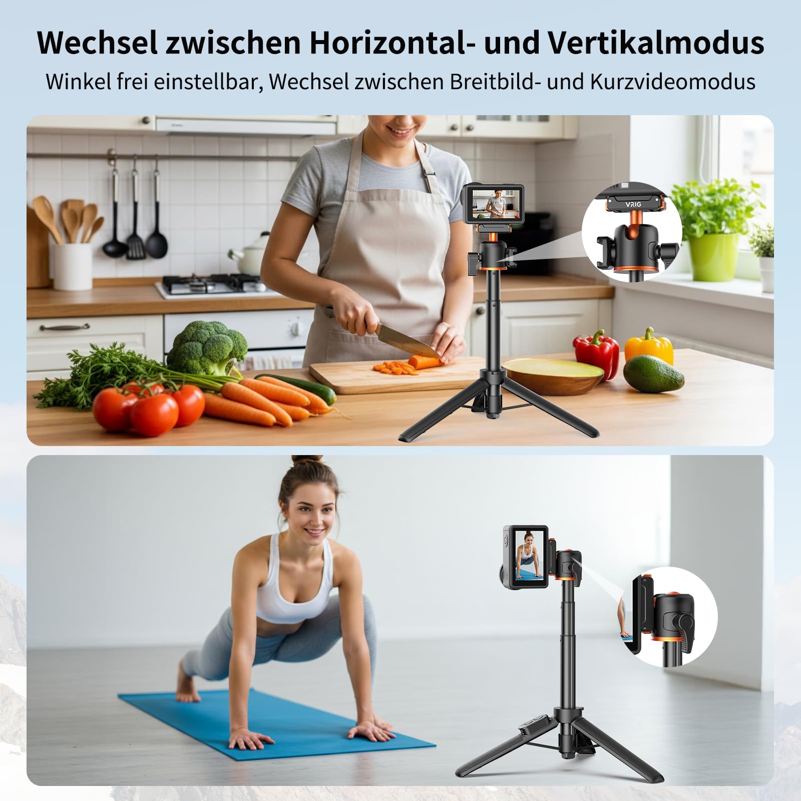 VRIG AC-90S Selfie Stick Stativ für DJI Osmo Action 6/5 Pro/ 4/ Osmo 360 | 55 cm Verlängerungsstab mit Magnetischer-Schnellwechseladapter & Fernbedienung für Vlogs, Live-Übertragungen und Reisen