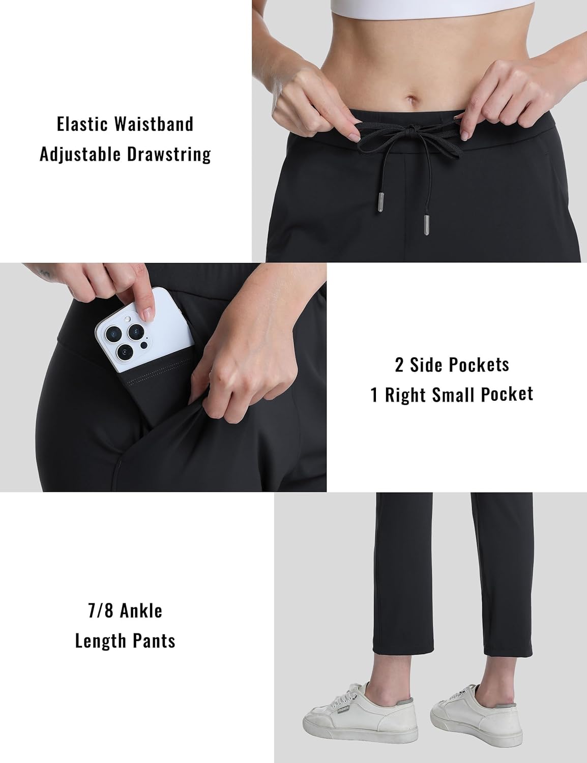 Women's Golf Pants Stretch Casual Ankle Pants High Waist Drawstring Sweatpants for Golf Work Lounge Travel - Image 3