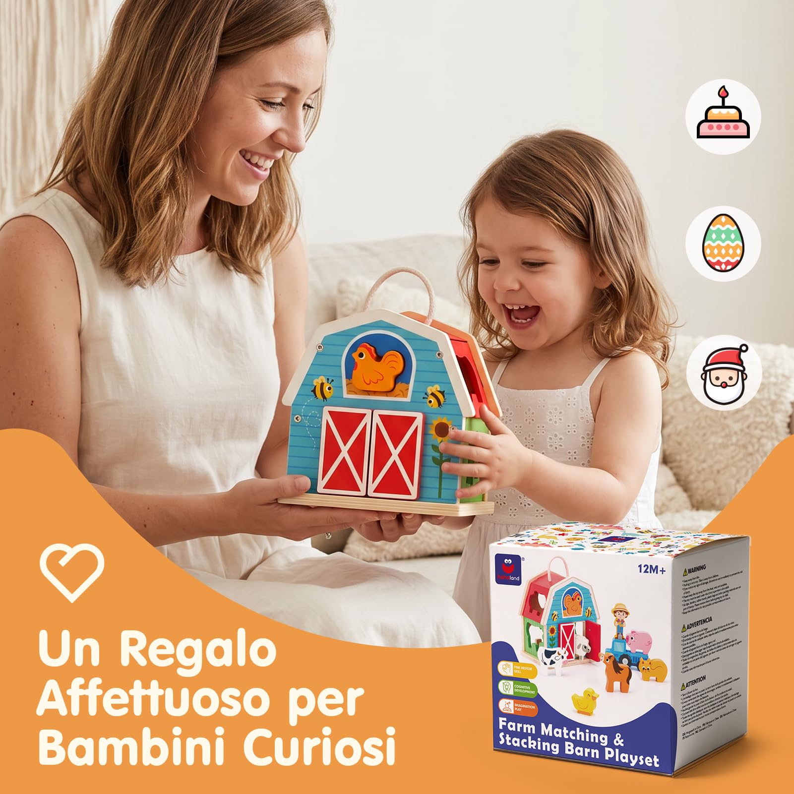 hahaland Giochi Montessori 1 Anno, 4 in 1 Giochi Legno Bambini 1 2 3 Anni | Gioco Impilare e Abbinamento Forme, Giocattoli Legno Montessori, Regalo Educativi Bambina Bambino