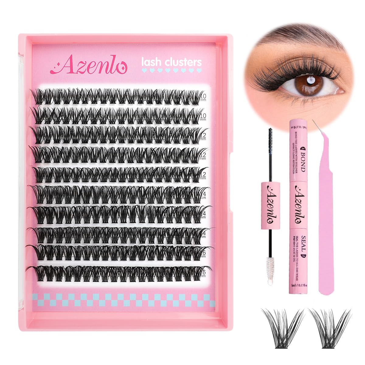 Azenlo Natural Lash Clusters Kit Wispy Eyelash Clusters 120 pcs Cluster Eyelash Extensions C Curl Individual Lashes 10-16 mm Mix Length Natural Look (