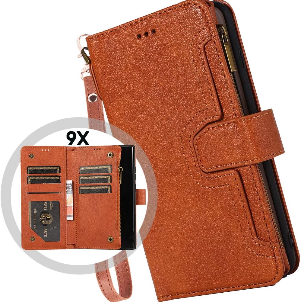 Wallet Case for Samsung Galaxy Note 20 Ultra,Auker Vintage Protective Leather Wristlet Zipper Purse Case with 9 Card Holder&Money Pocket Flip Kickstand Magnetic Hidden Wallet Clutch Case for Women/Men