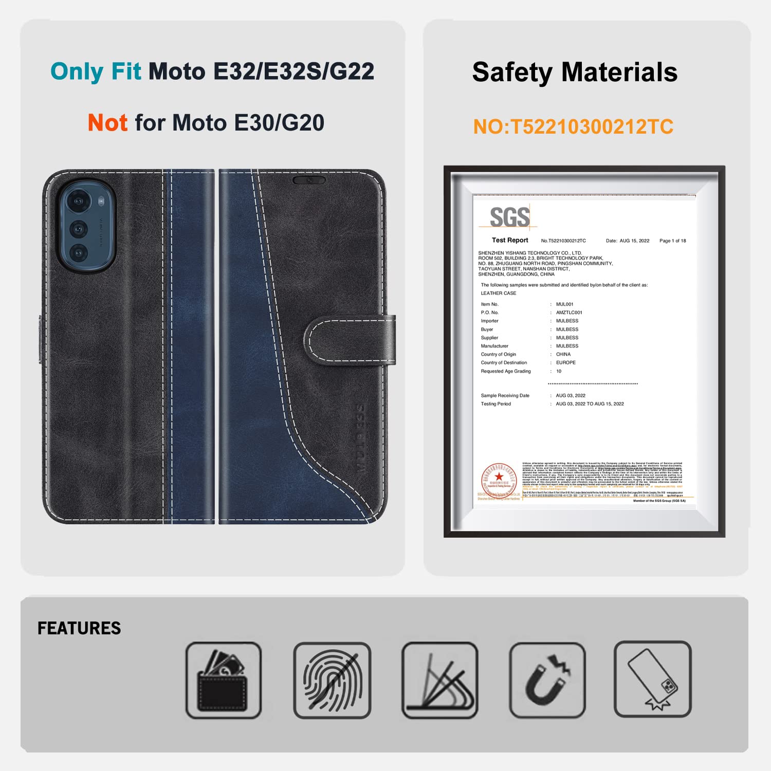 per Motorola Moto E32S (2022) Custodia Titolare Della Carta e Clip