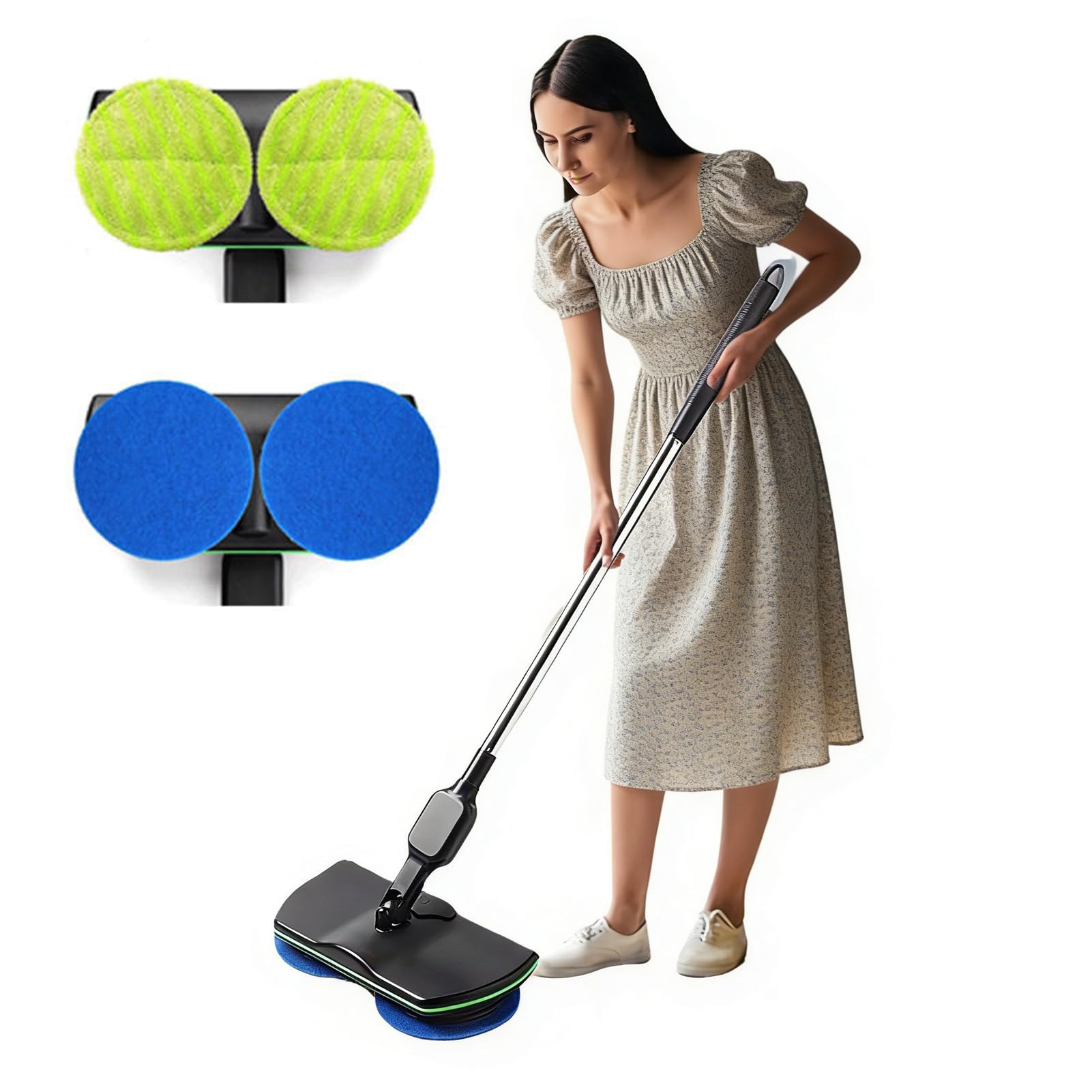 Limpiador de Suelo eléctrico,Trapeador Giratorio sin Cable,Limpiador y pulidor Recargable con Almohadillas y Pulido,Fregona Giratoria para Suelos Duros Laminado Madera Azulejos