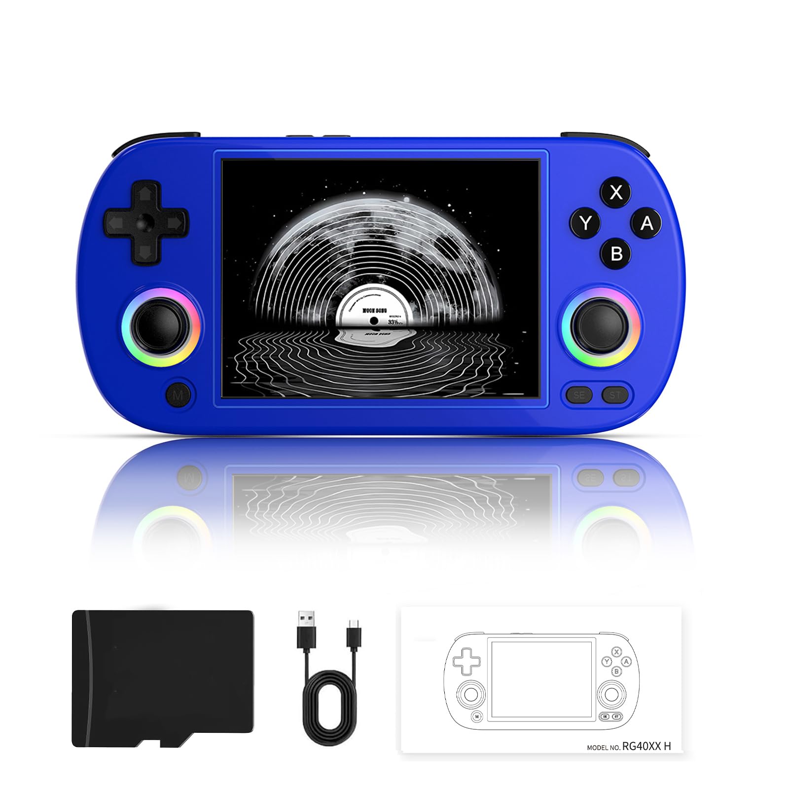 𝗥𝗚𝟰𝟬𝗫𝗫 𝗛 Retro Handheld Game Console with 4.0 Inch IPS Screen, Built-in 128GB TF Card and Linux System, RGB Lighting Joystick, Streaming and HD Retro Emulator RG40XX H (Blue)