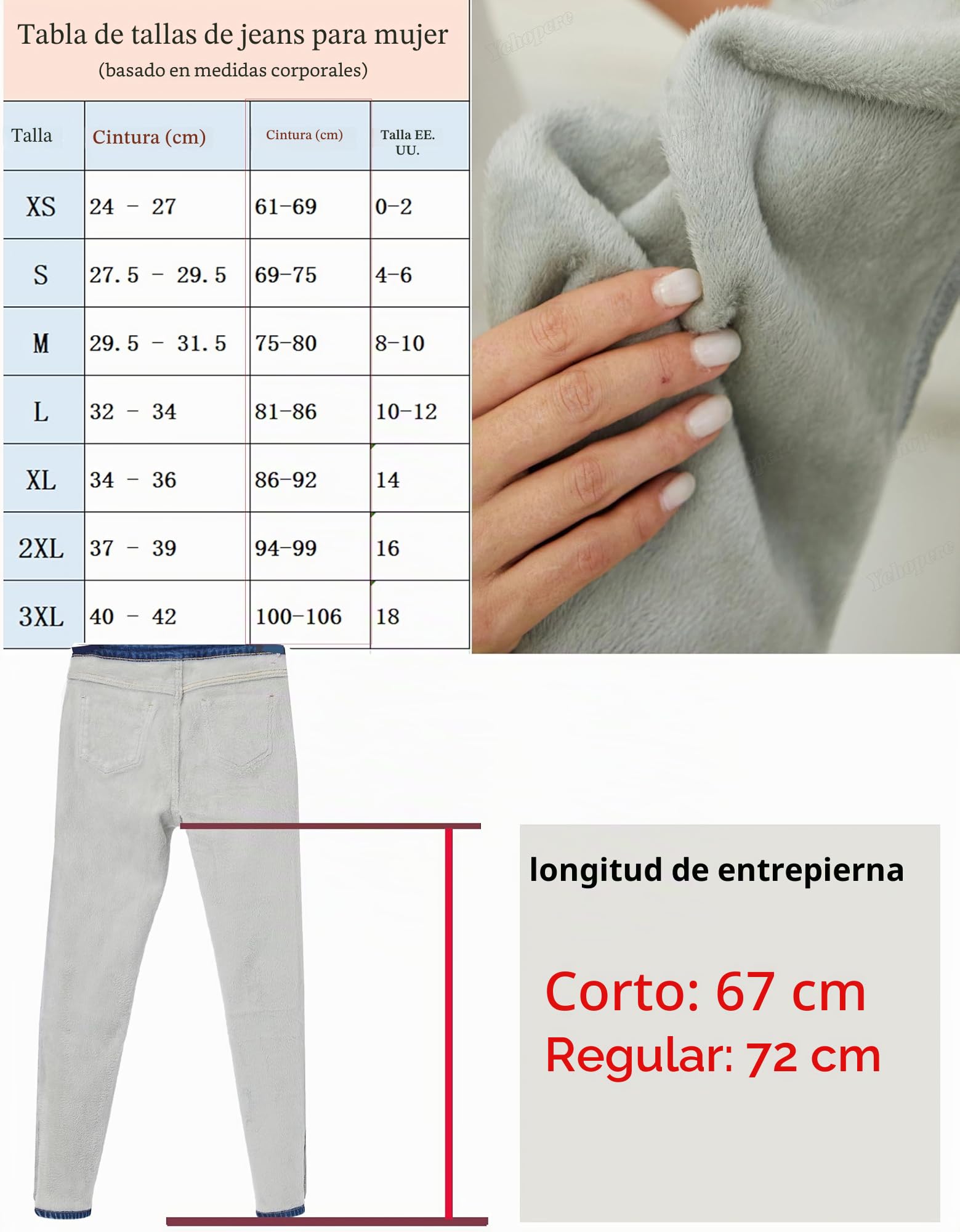 Yehopere - Pantalones Vaqueros de Invierno con Forro Polar para Mujer, Corte Ajustado, cálidos, Cintura Alta, XL