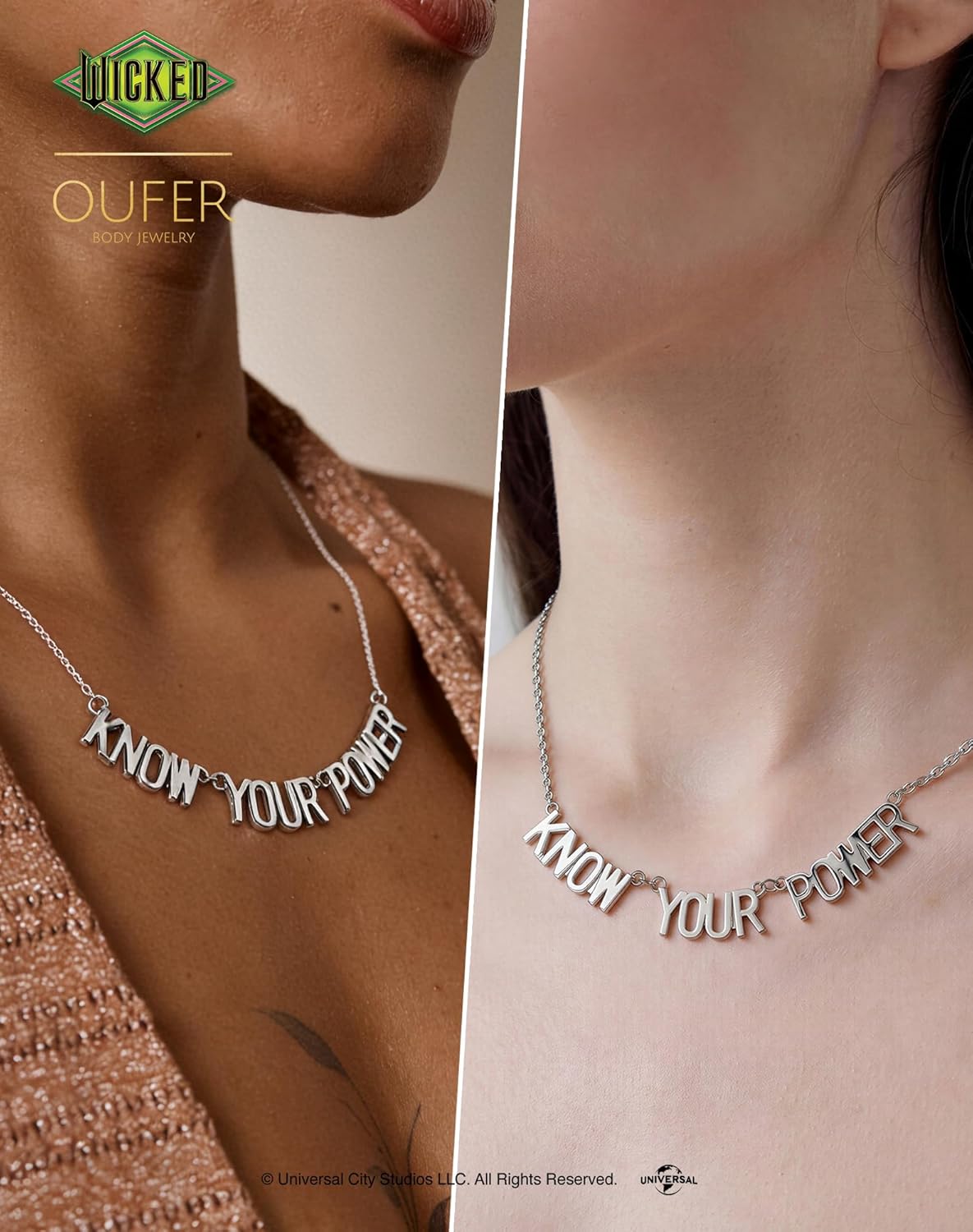 OUFER Officially Licensed Wicked Know Your Power Choker Necklace, 18K Gold Plated Silver Necklaces for Women, Stainless Steel Adjustable Fashion Jewelry, Trendy Gifts 40+5cm(15.75+2'')