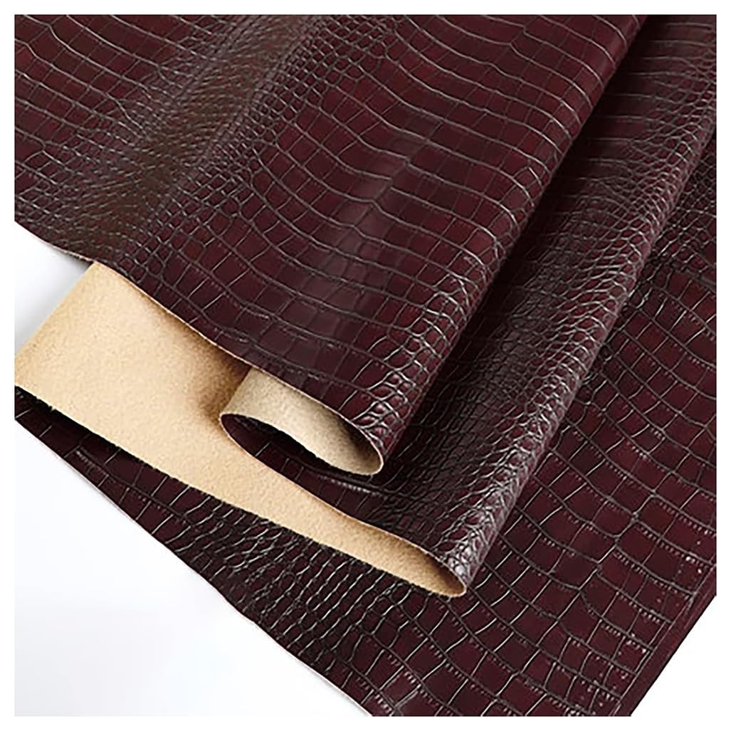 Tissu simili cuir lustre brillant marron avec texture crocodile relief 1.0mm d'épaisseur