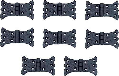 Adonai Hardware "Aeneus" Bisagras de mariposa vintage de hierro fundido antiguo (8 unidades, revestimiento de polvo negro) para puertas de granero,