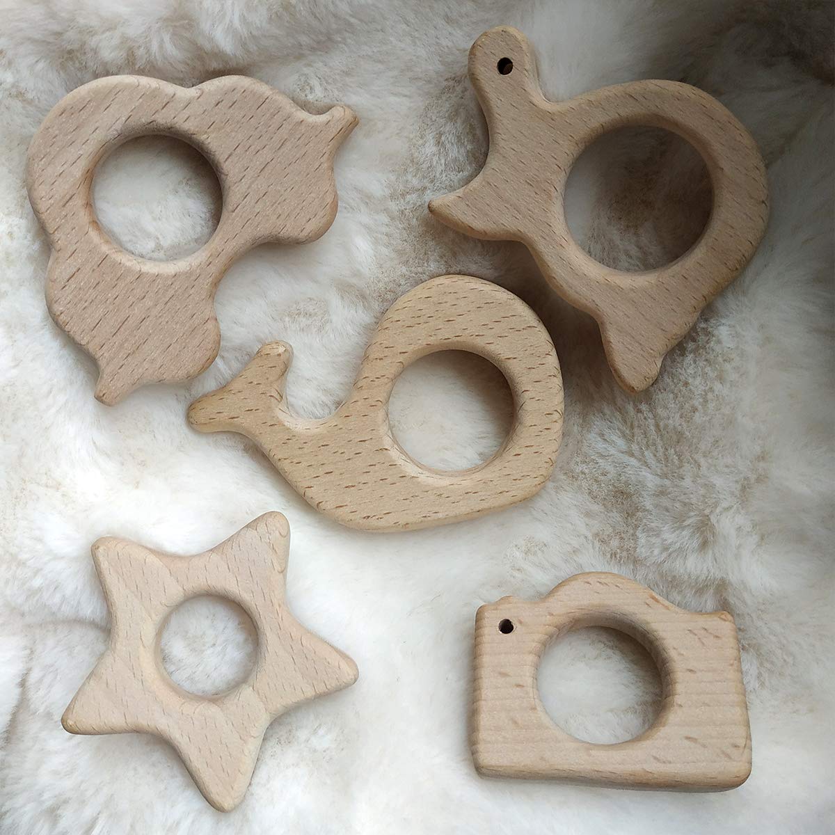 Set De 9 Mordedores De Madera De Haya Natural – Juguetes De Dentición Para Bebés – Formas De Animales – DIY Colgantes Y Cadena Para Recién Nacidos