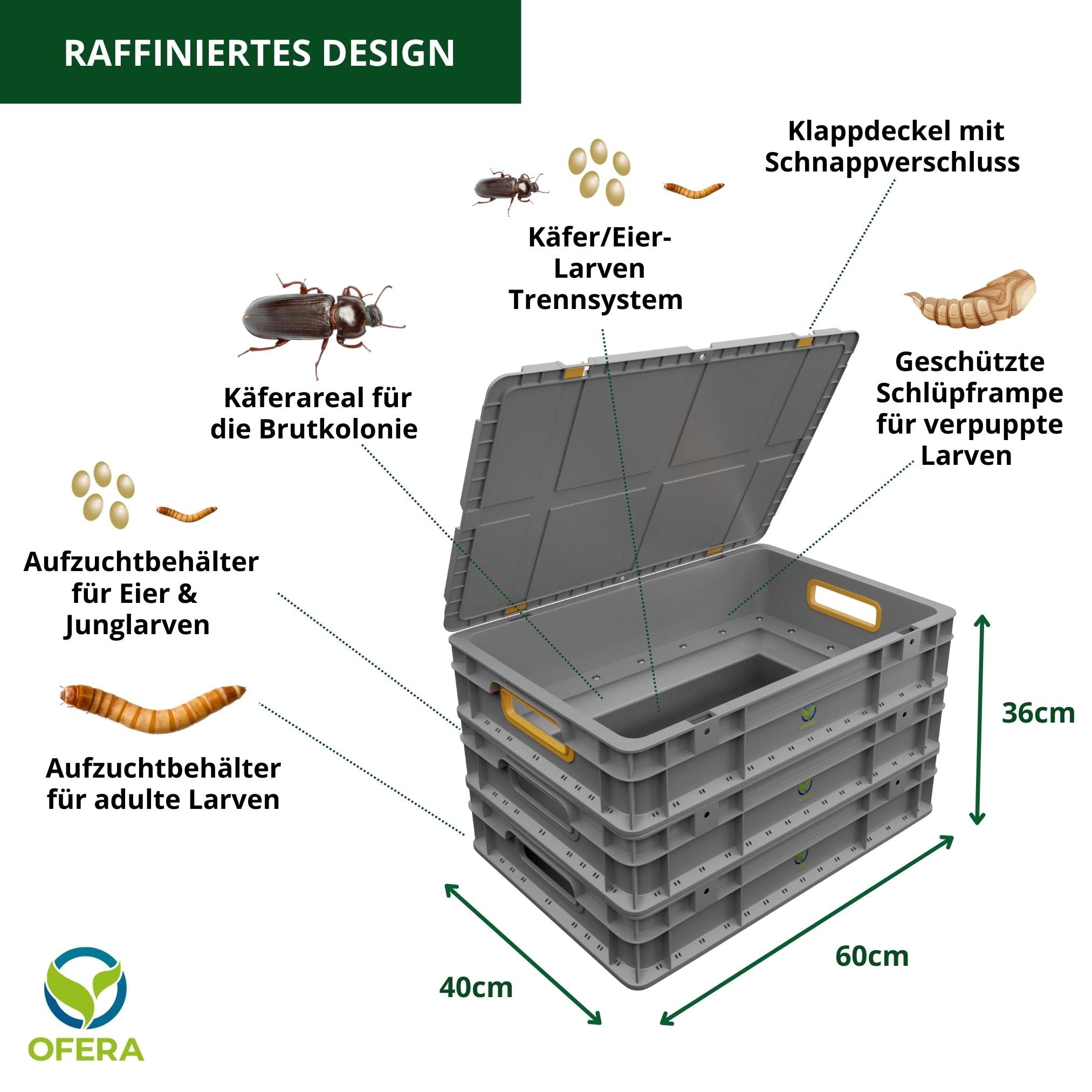OFERA Mehlwurm Farm Zucht für Mehlwürmer Insekten Hühnerfutter Vogelfutter Wildvögel ganzjährig Fischfutter Aquarium Wurmkiste Komposter Mehlwürmer lebend Futter Hühner Zubehör Kompost Dünger Bio