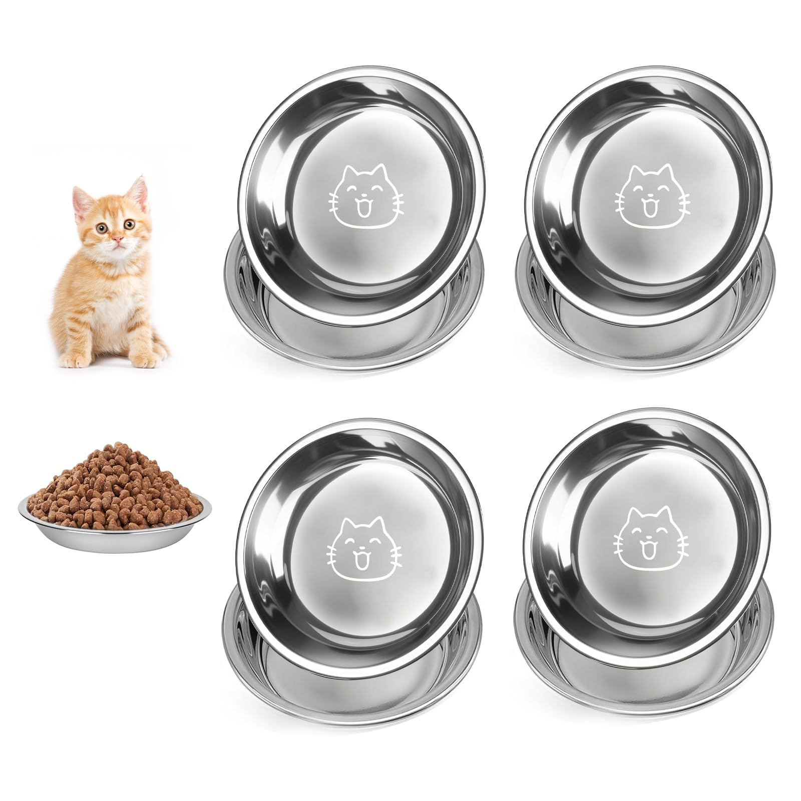 Ciotole per gatti in acciaio inox set di 4 – ciotole piatte lavabili in lavastoviglie per cibo secco e umido