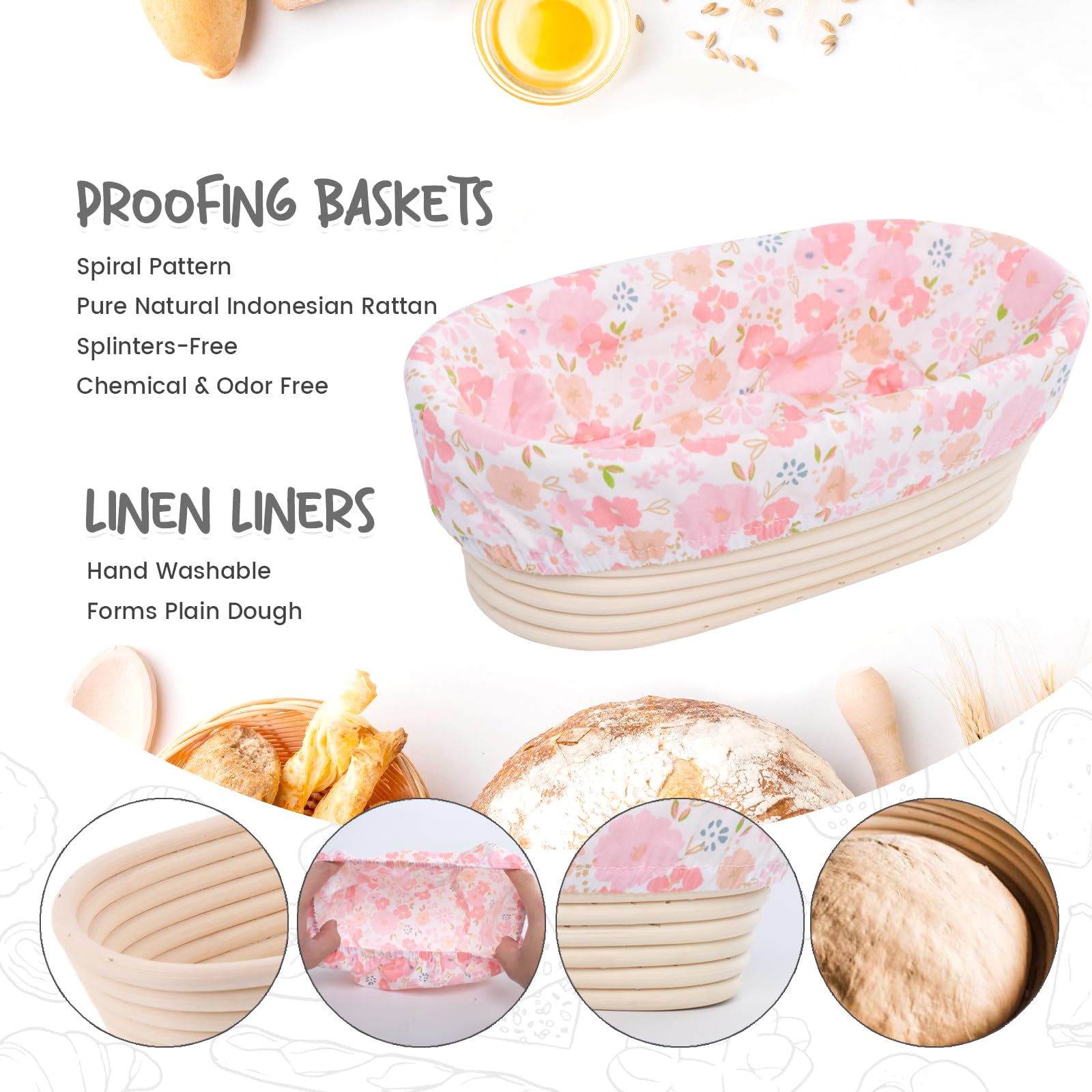 Set Mit 3 Gärkörben Aus Rattan – Oval, 25,4 Cm, Für Sauerteig & Brot
