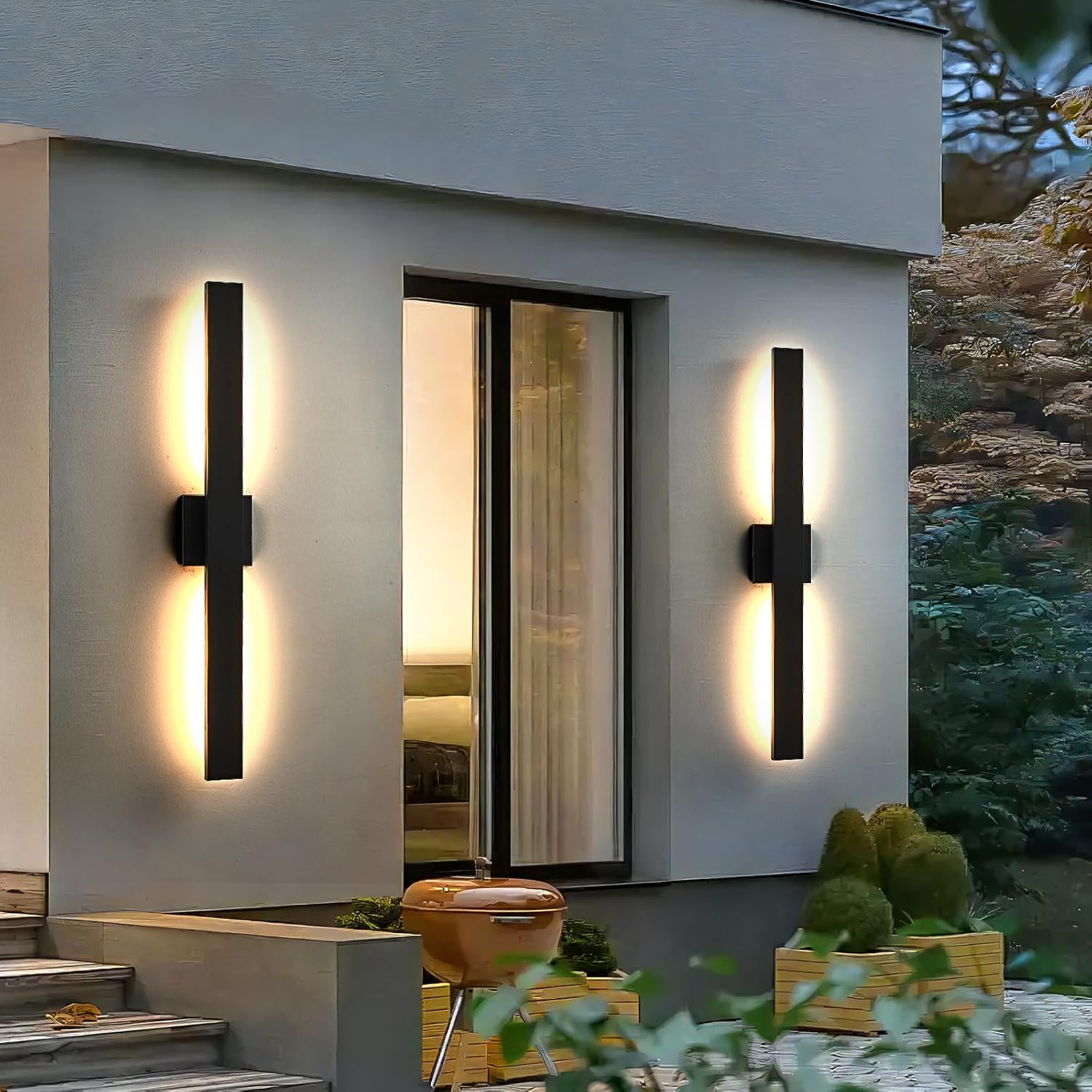 Black Long LED Porch Lights 34 in Modern Exterior Lighting Fixtures Waterproof Aluminum & Glass Outdoor Wall Lights 3000K Warm Light Outside Lights for House Garage Front Door Patio,2 Pack