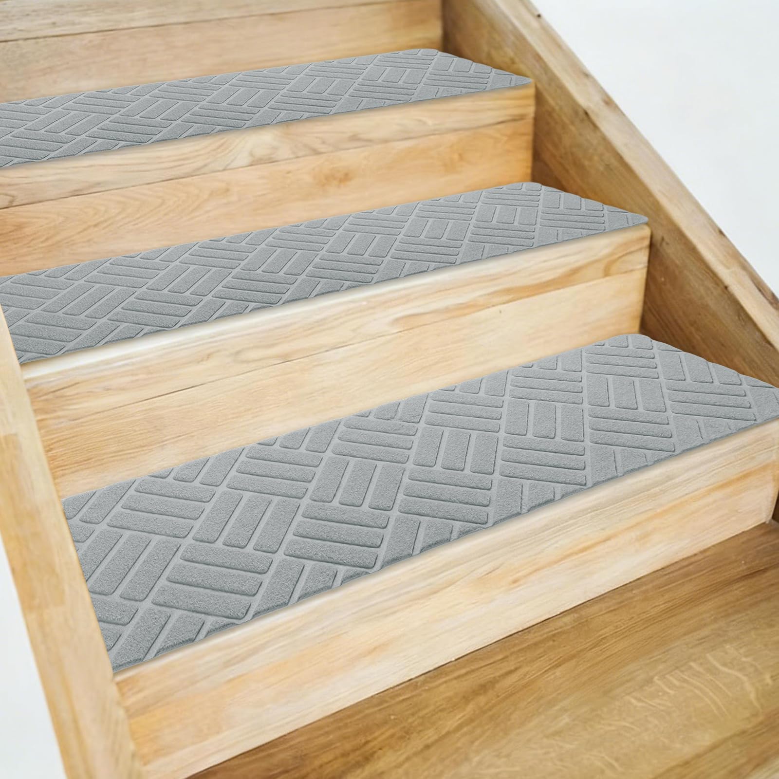 Peldaños antideslizantes de 20x76 cm lavables con diseño de rayas gris claro
