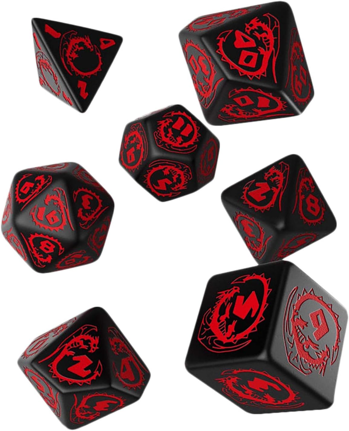 Q Workshop Dragon Black & red RPG Ornamented Dice Set 7 Polyhedral Pieces